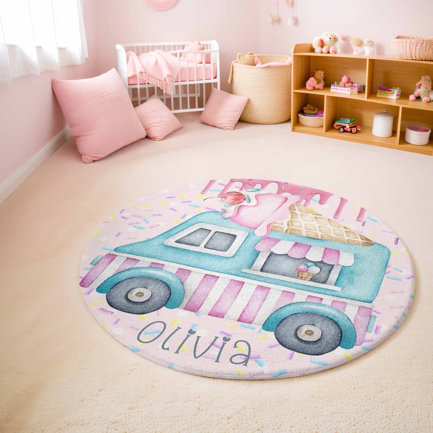 Ice Cream Van Round Rug
