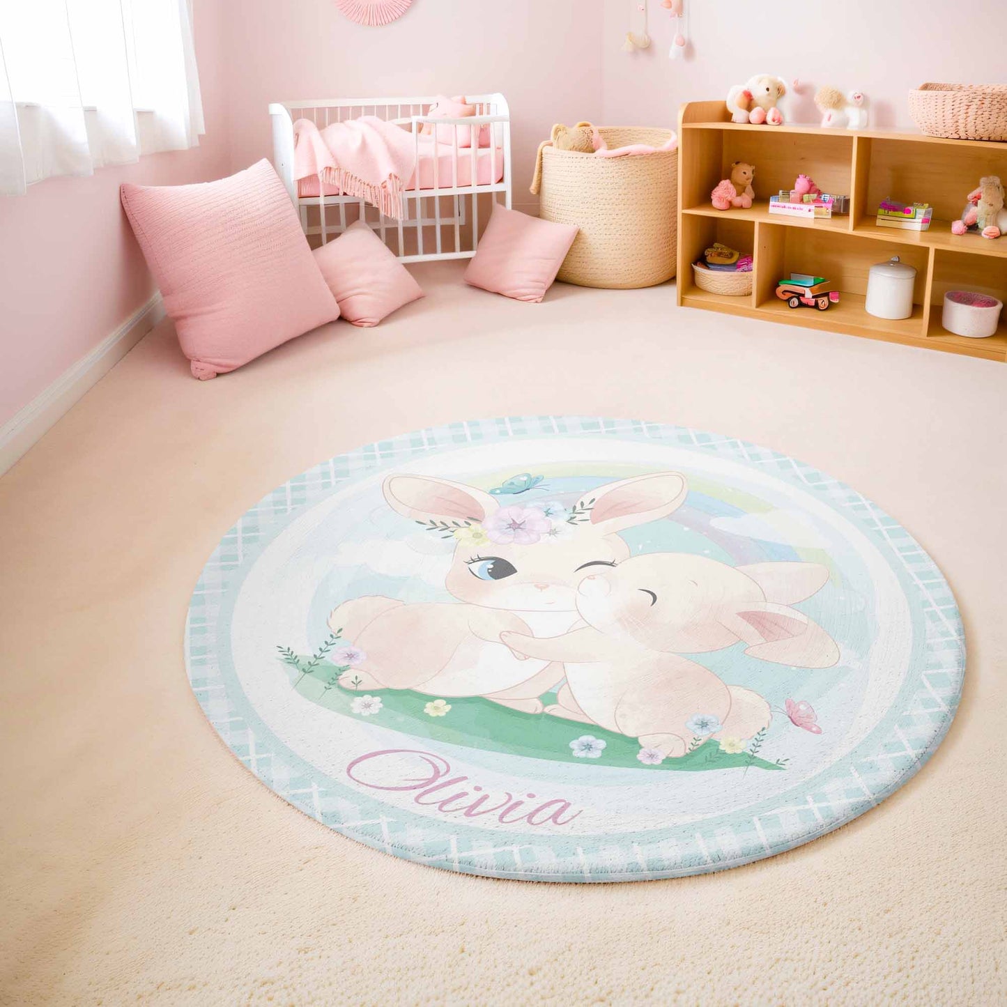 Mom And Baby Rabbit Round Rug