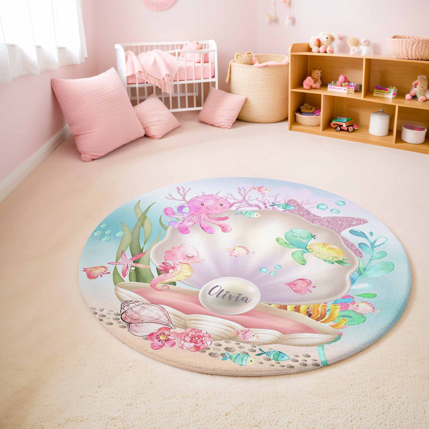 Ocean Animal Pearl Round Rug
