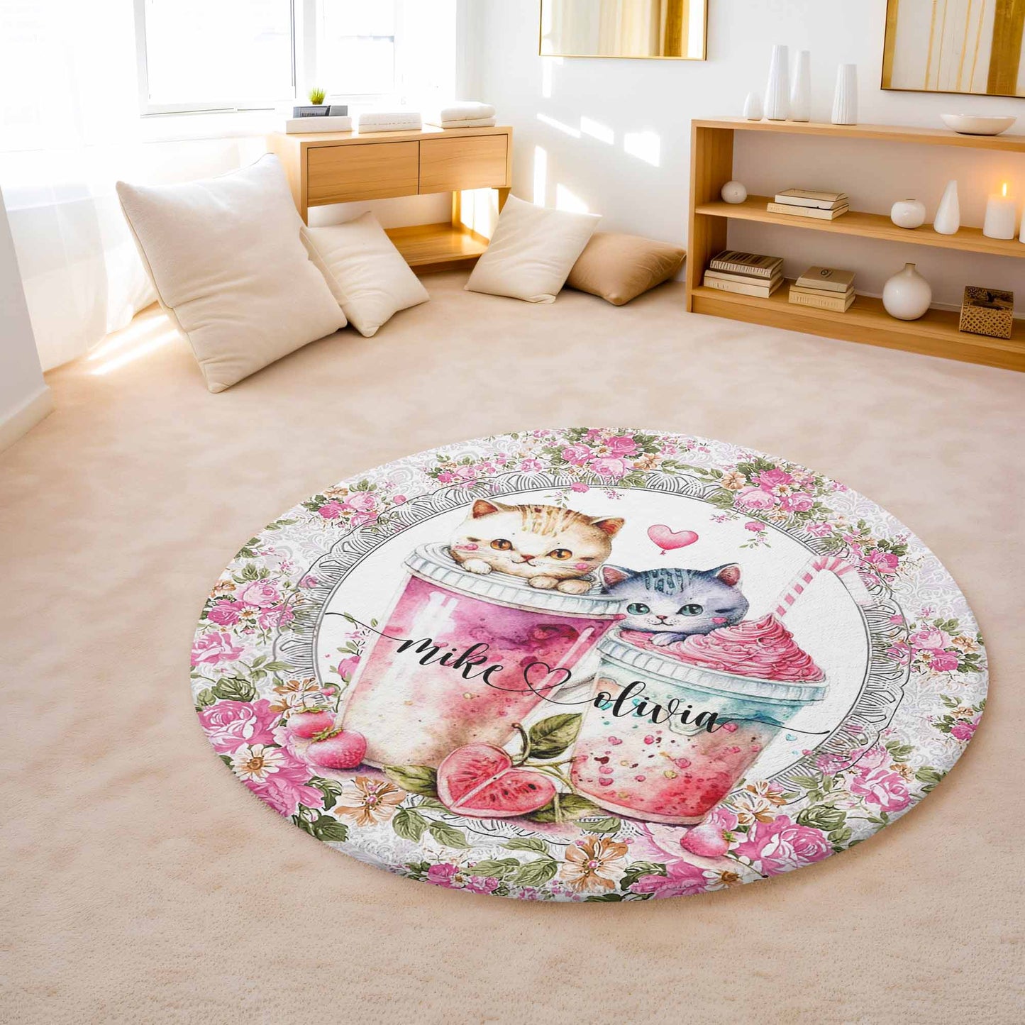 Cat Couple Love Round Rug