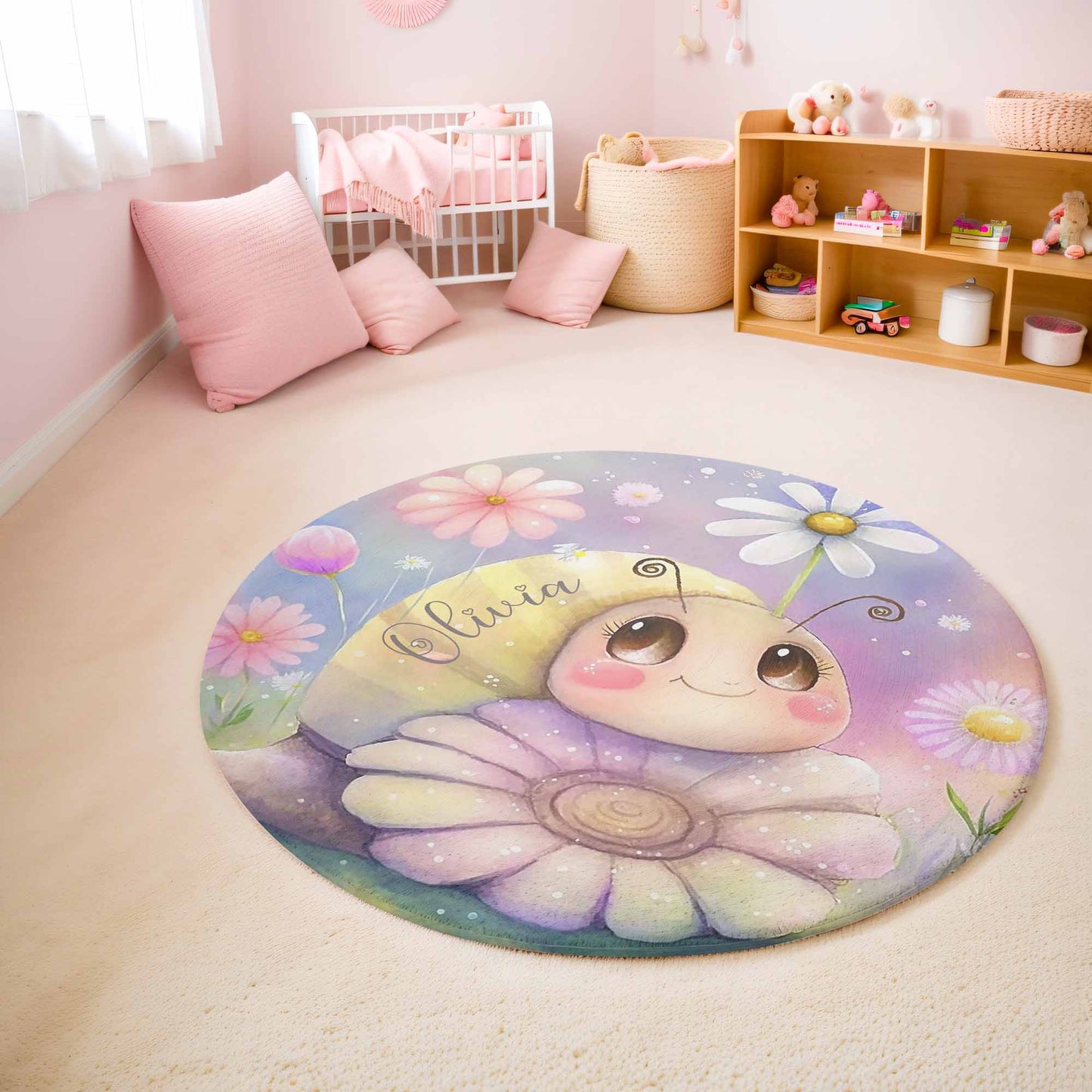 Little Snail Daisy Floral Round Rug