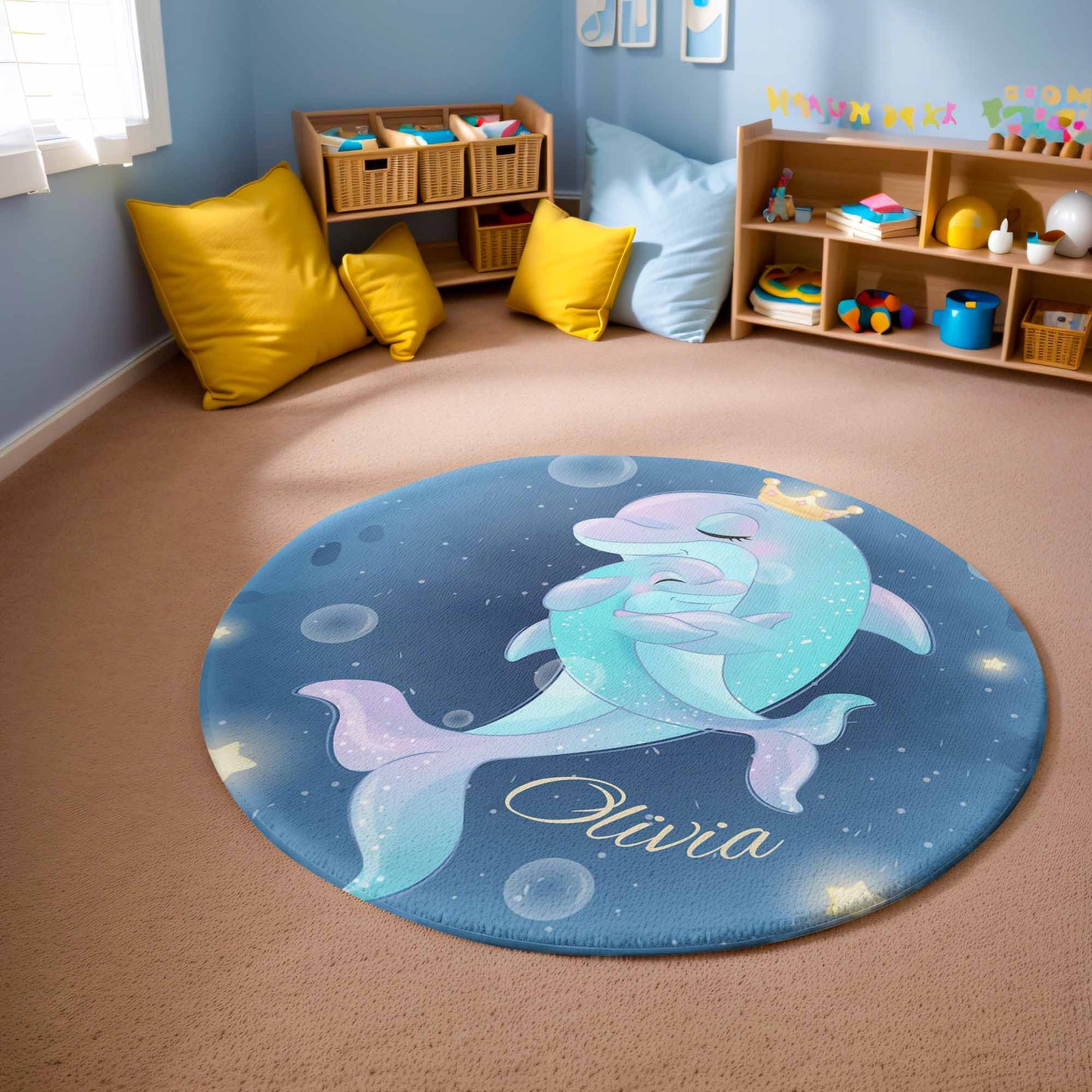 Mom And Baby Dolphin Round Rug