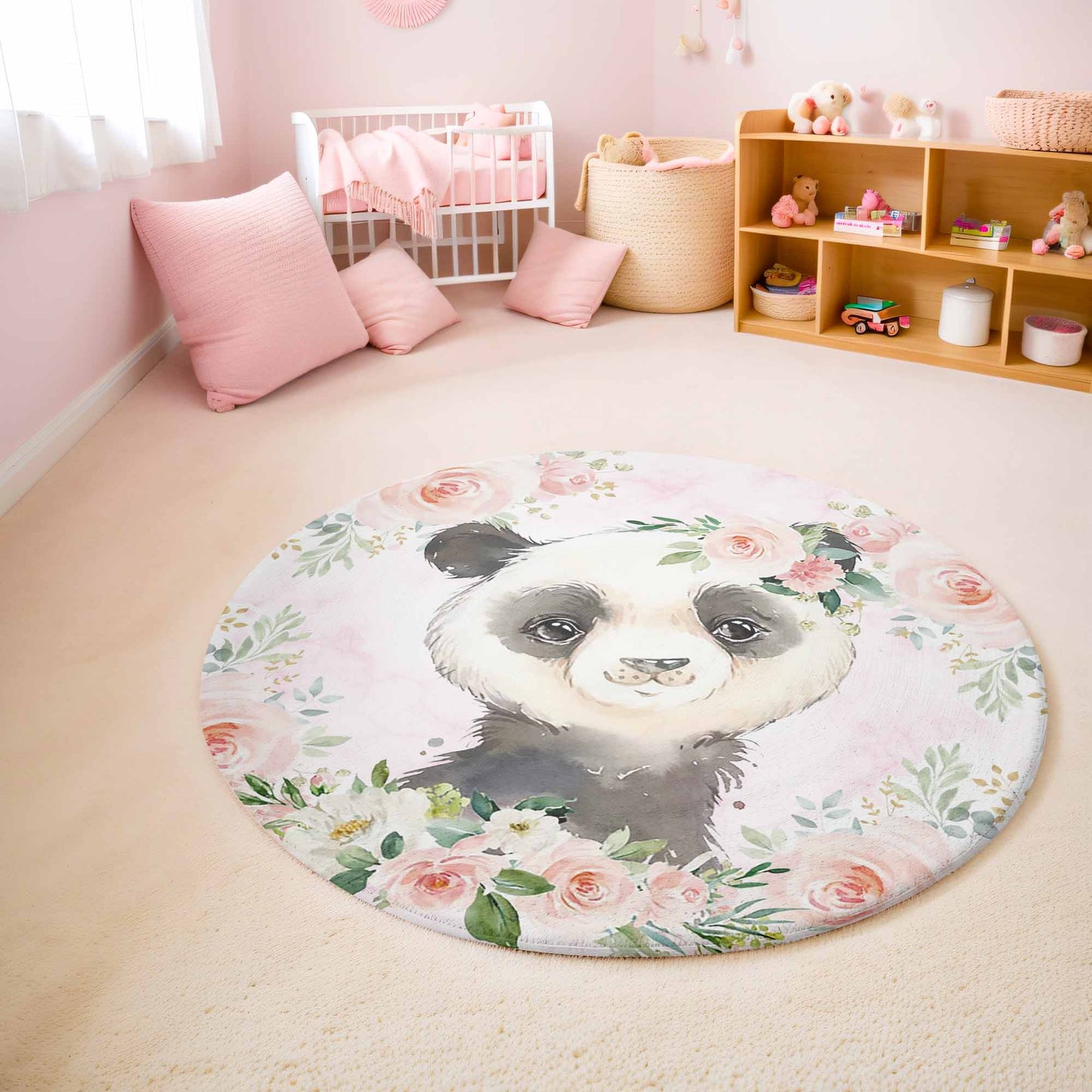 Baby Panda Rose Floral Round Rug