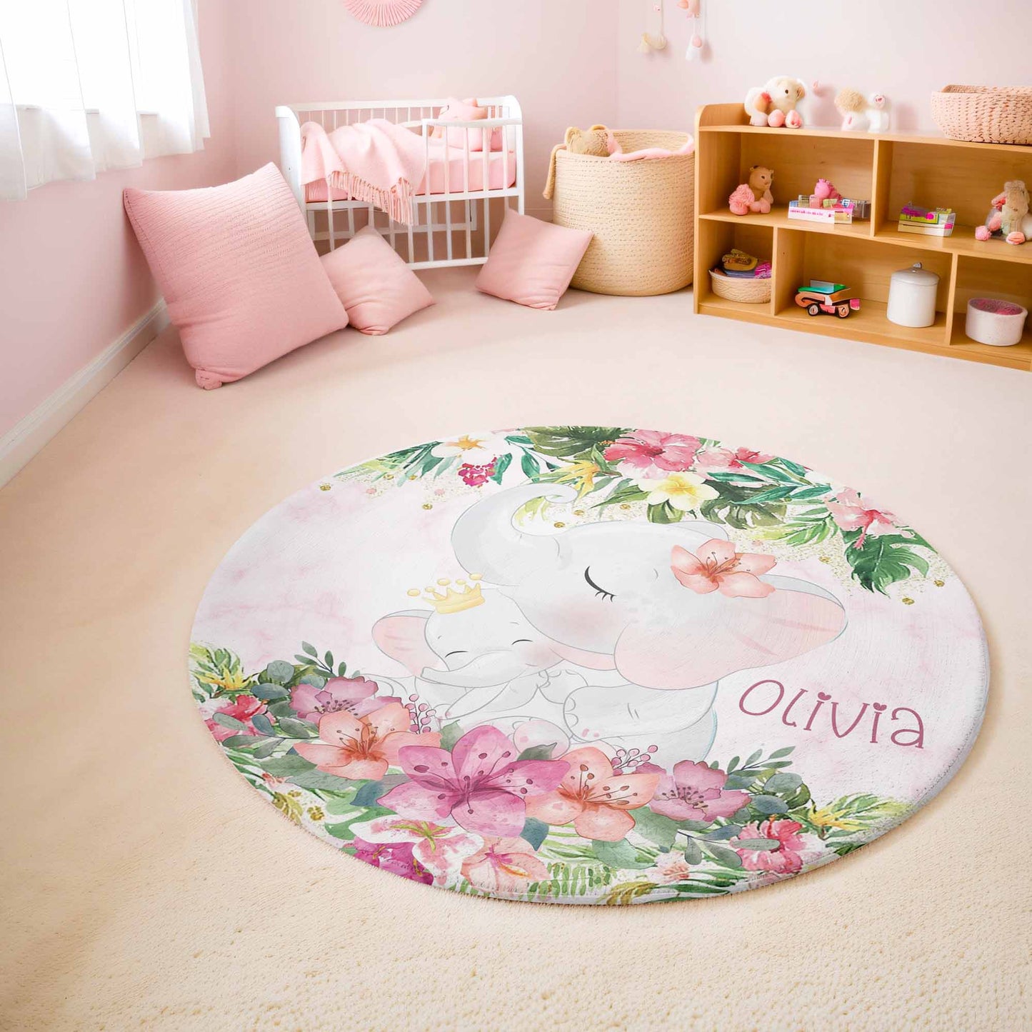 Mom And Baby Elephant Round Rug