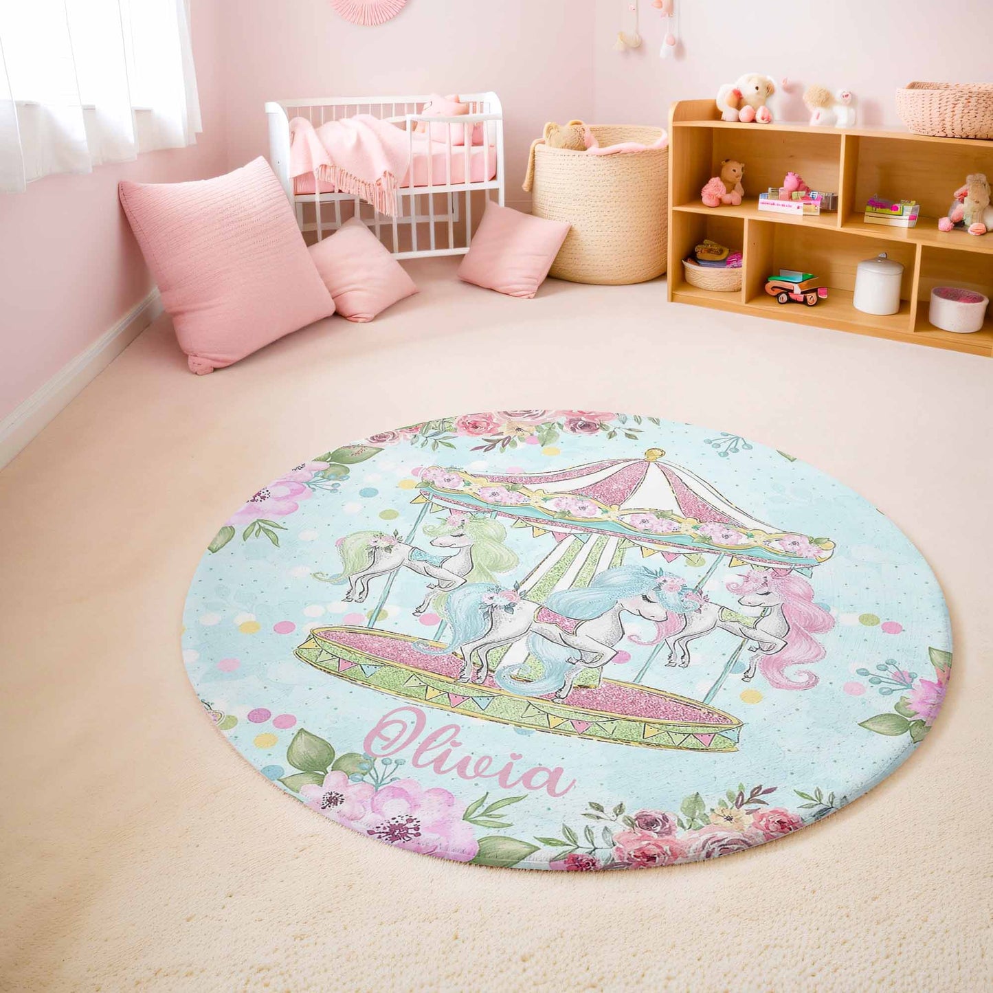 Unicorn Carousel Round Rug