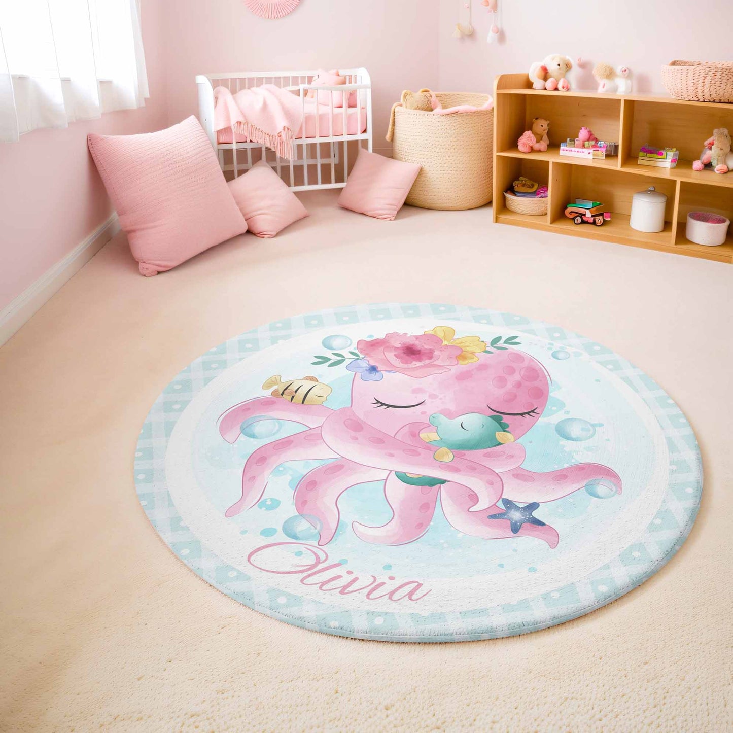 Mom And Baby Octopus Round Rug
