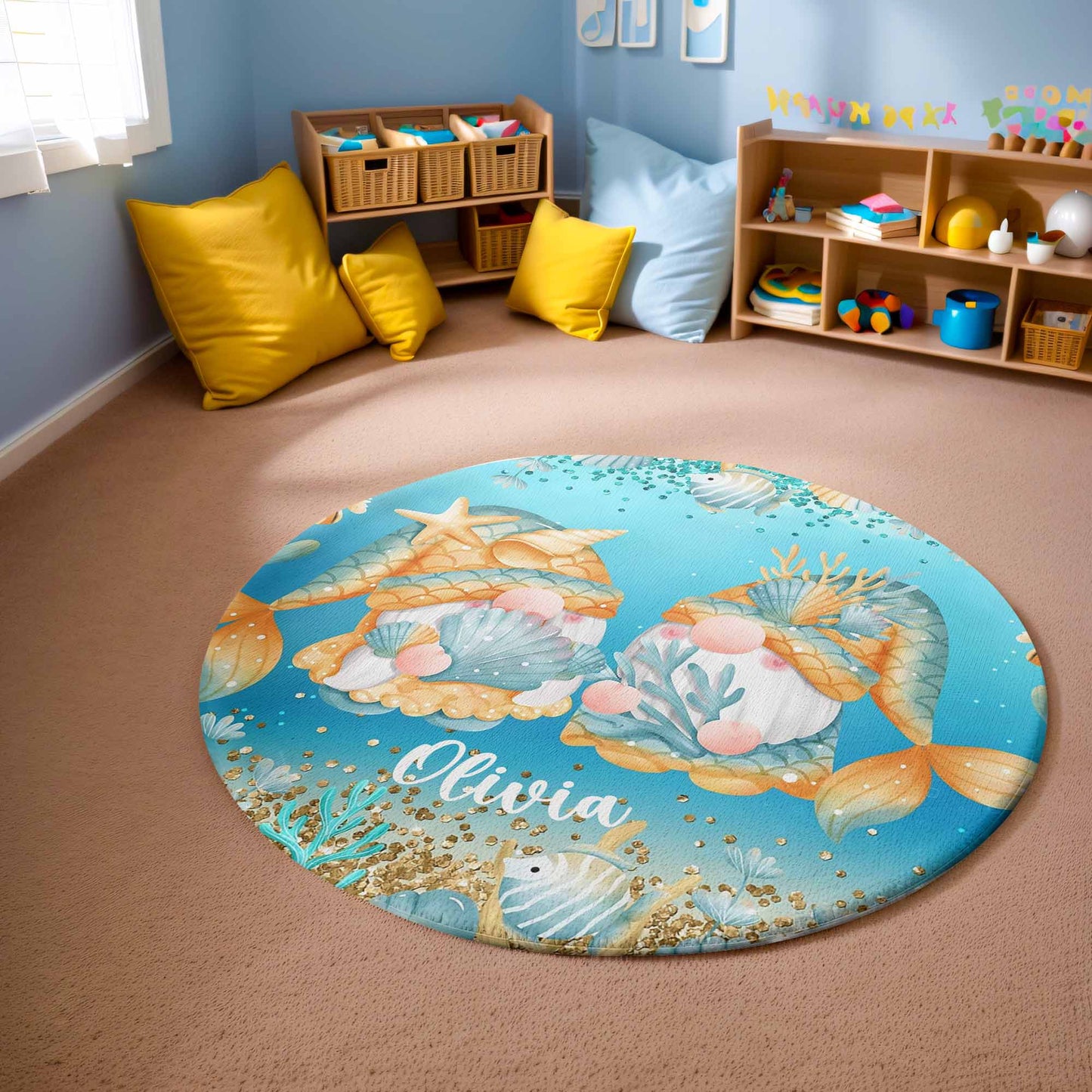 Mermaid Gnome Round Rug