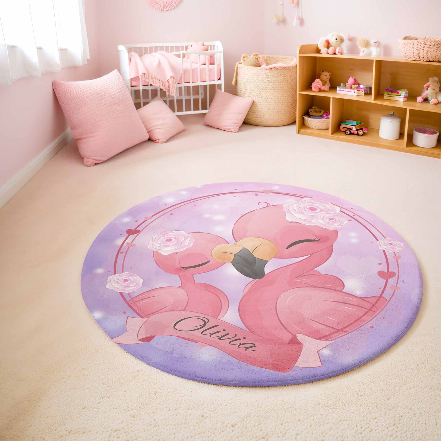 Mom And Baby Flamingo Round Rug