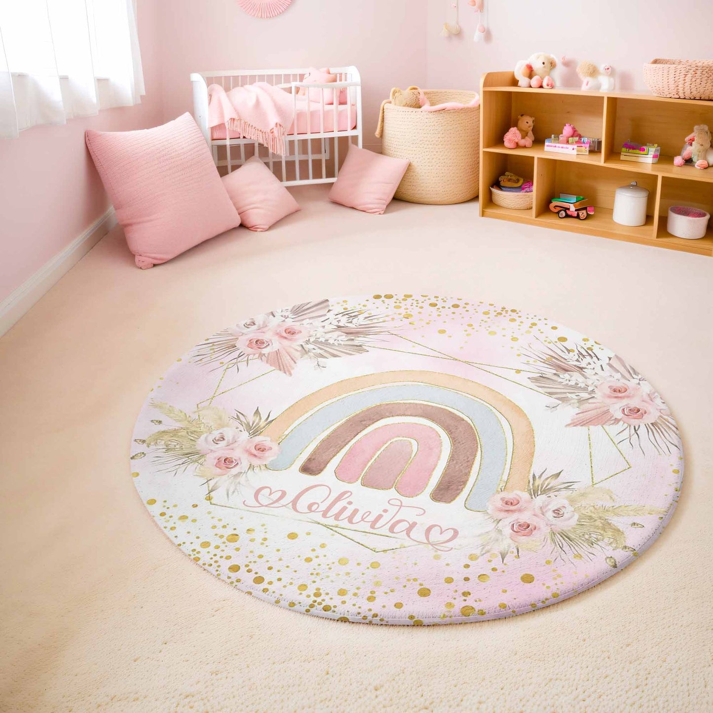 Boho Rainbow Floral Round Rug