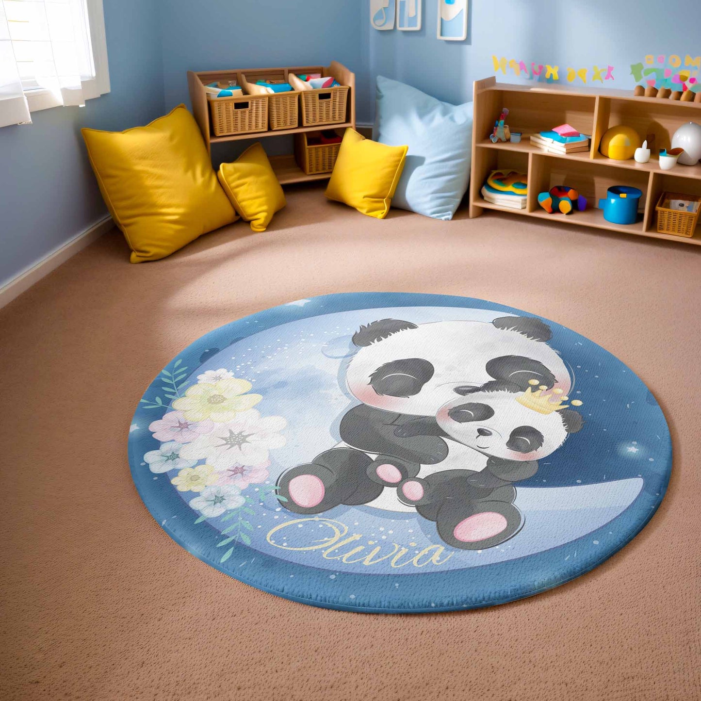 Mom And Baby Panda Round Rug