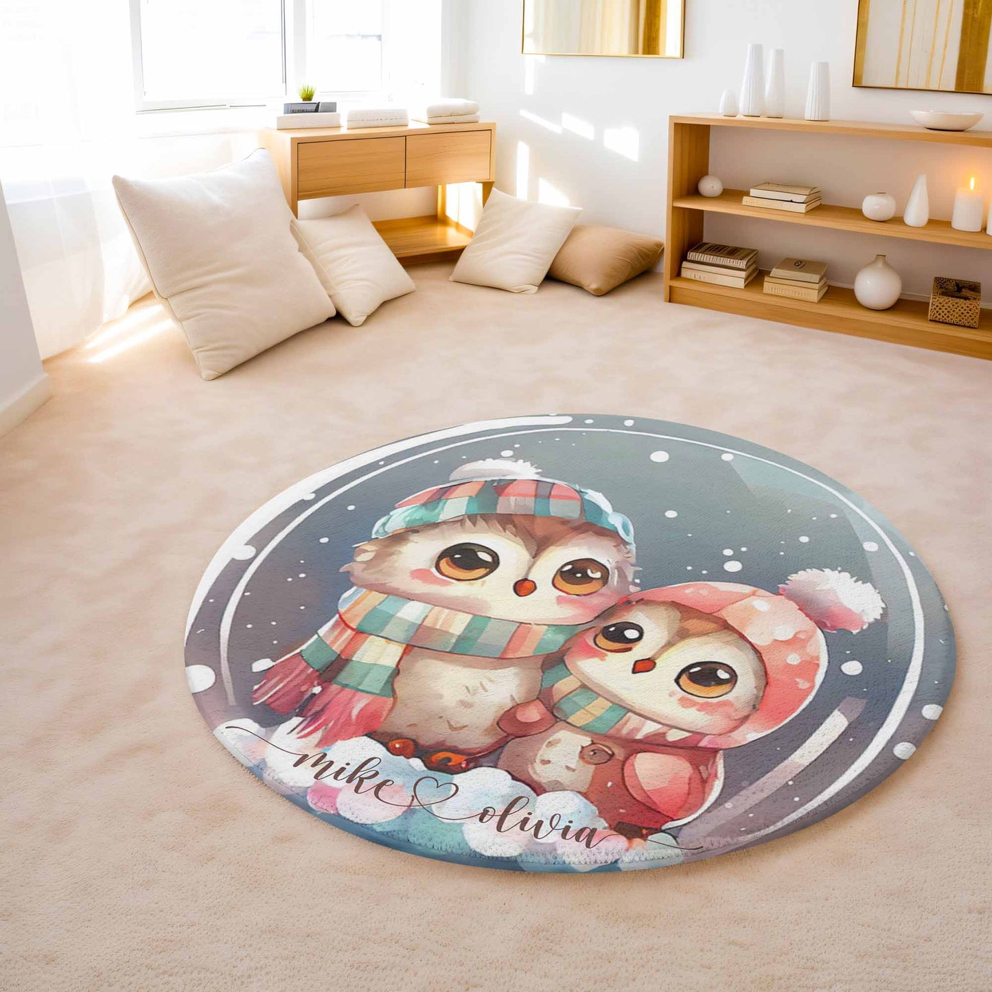 Owl Couple Love Round Rug