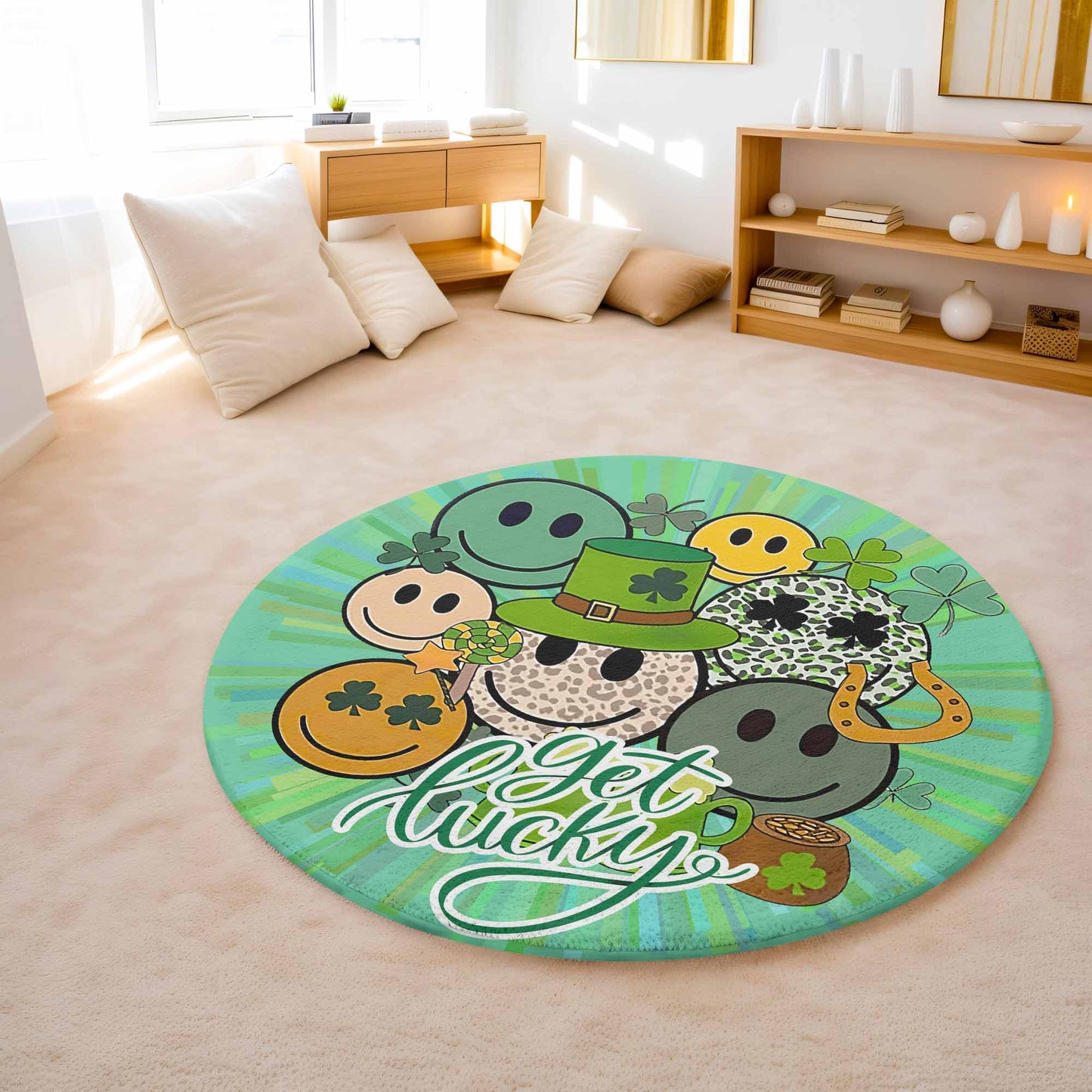 Get Lucky Smile Face Round Rug