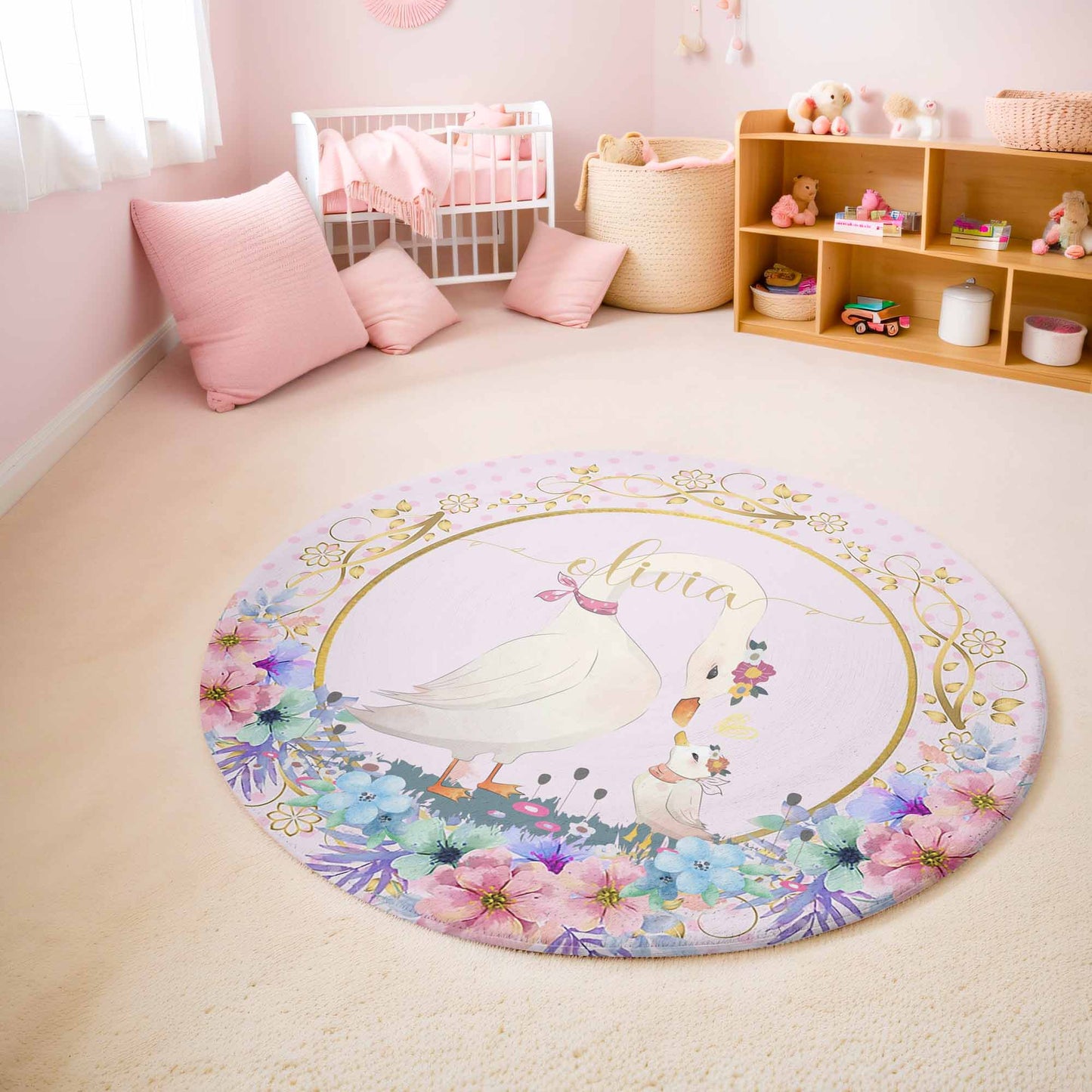 Mom And Baby Goose Round Rug