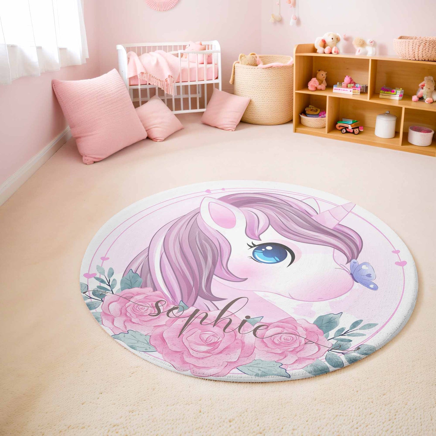 Unicorn Rose Floral Round Rug