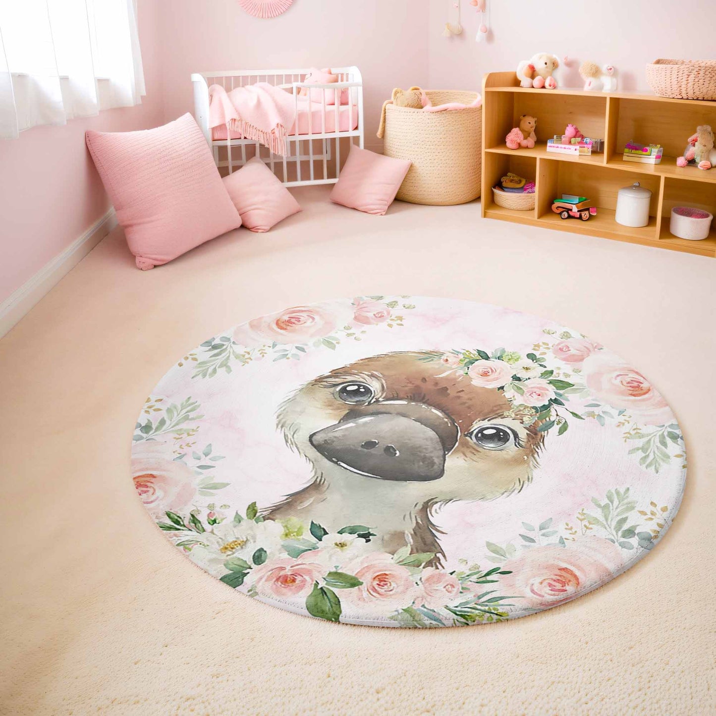 Baby Platypus Rose Floral Round Rug