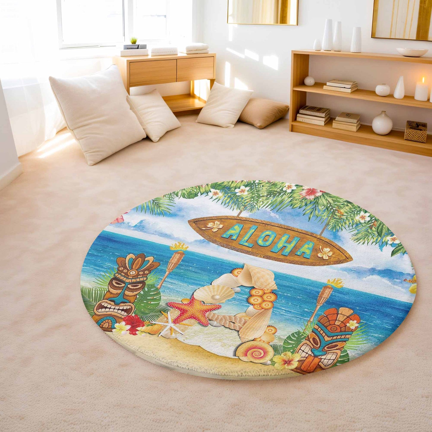 Tropical Alphabet Round Rug