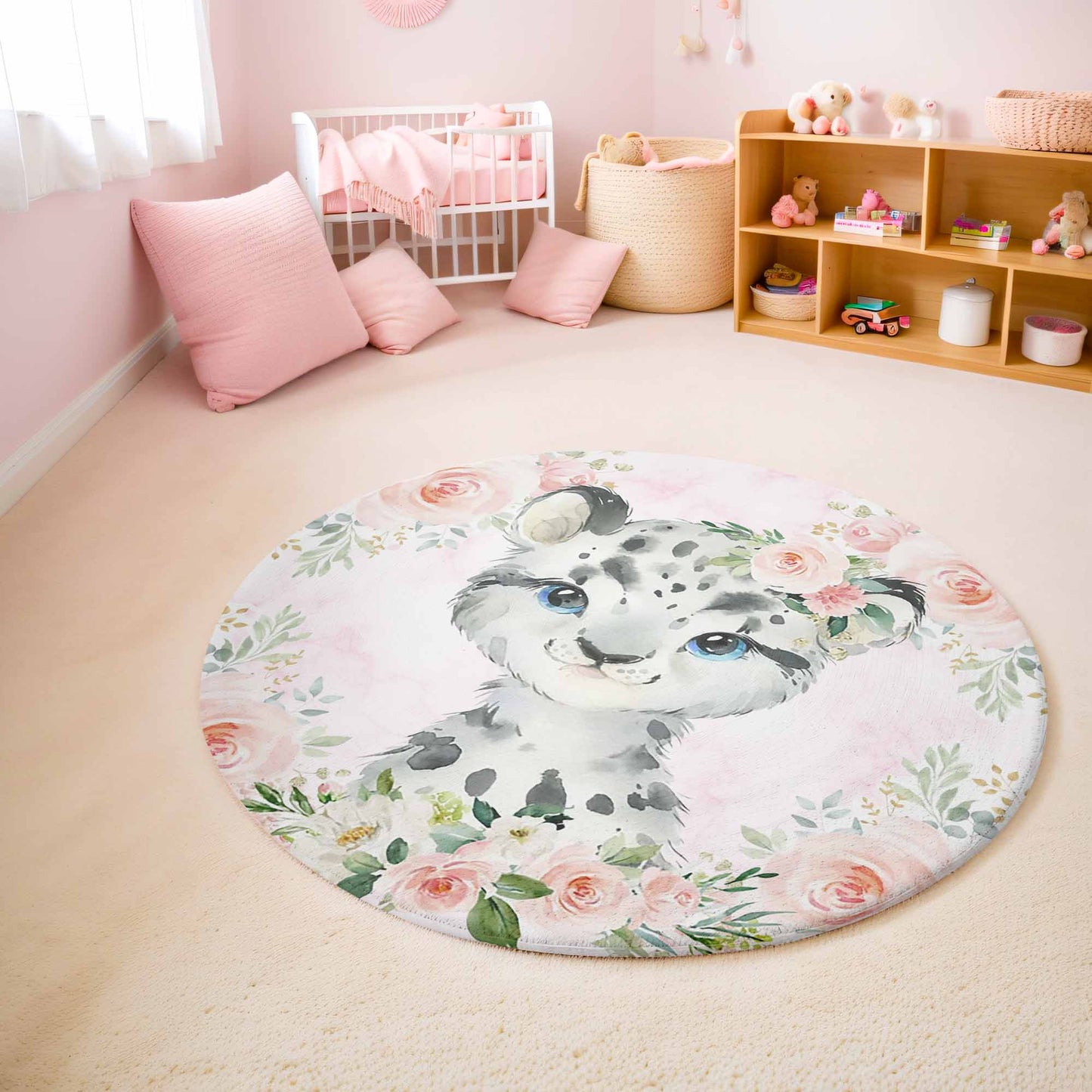Baby Leopard Rose Floral Round Rug