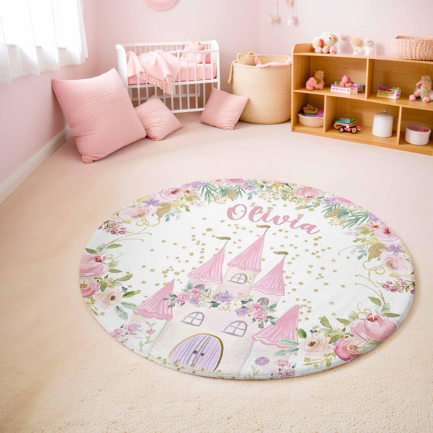Floral Princess Castle Round Rug