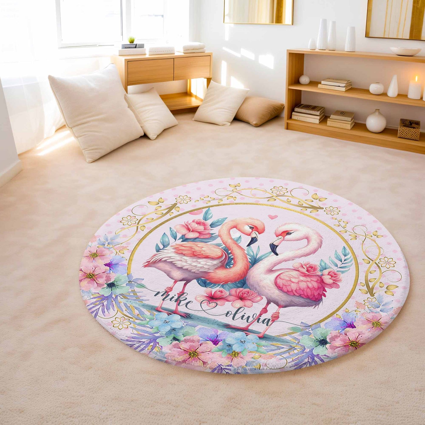 Flamingo Couple Love Round Rug