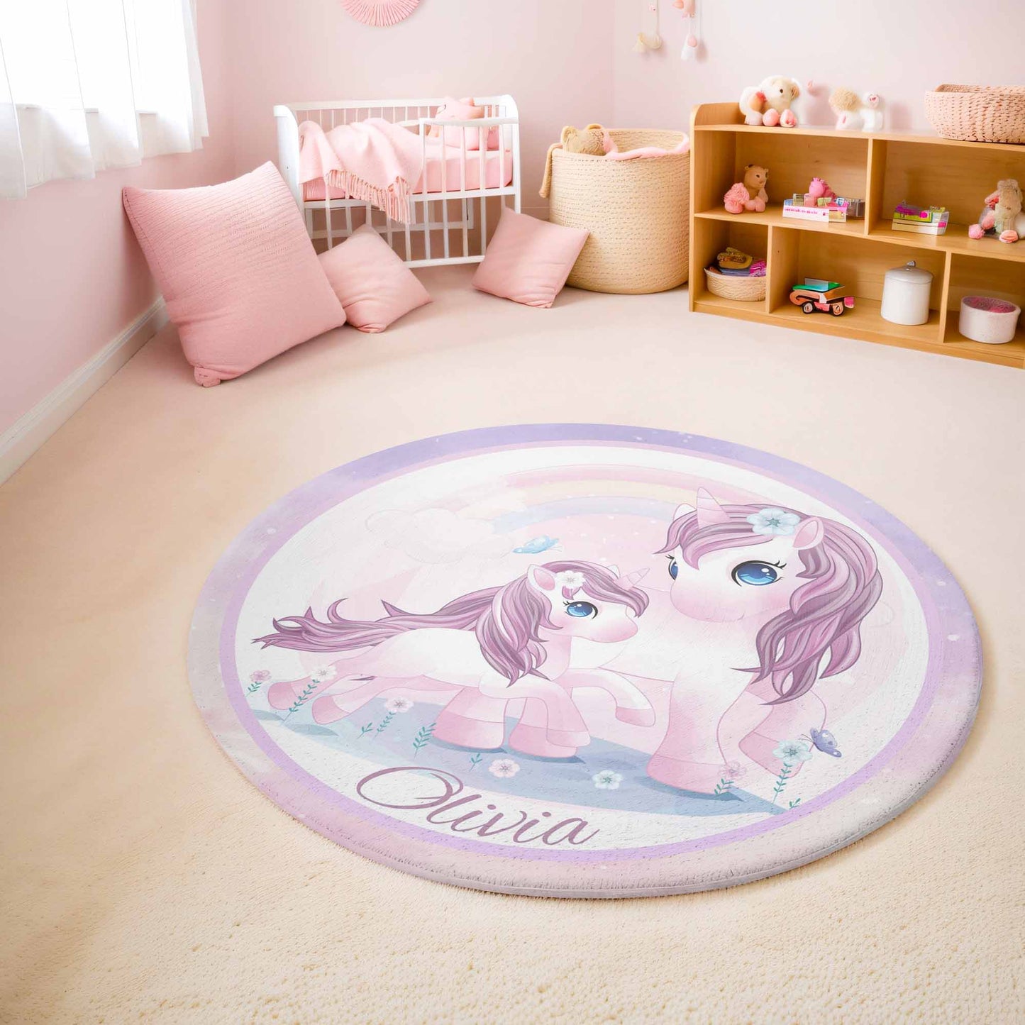 Mom And Baby Unicorn Round Rug