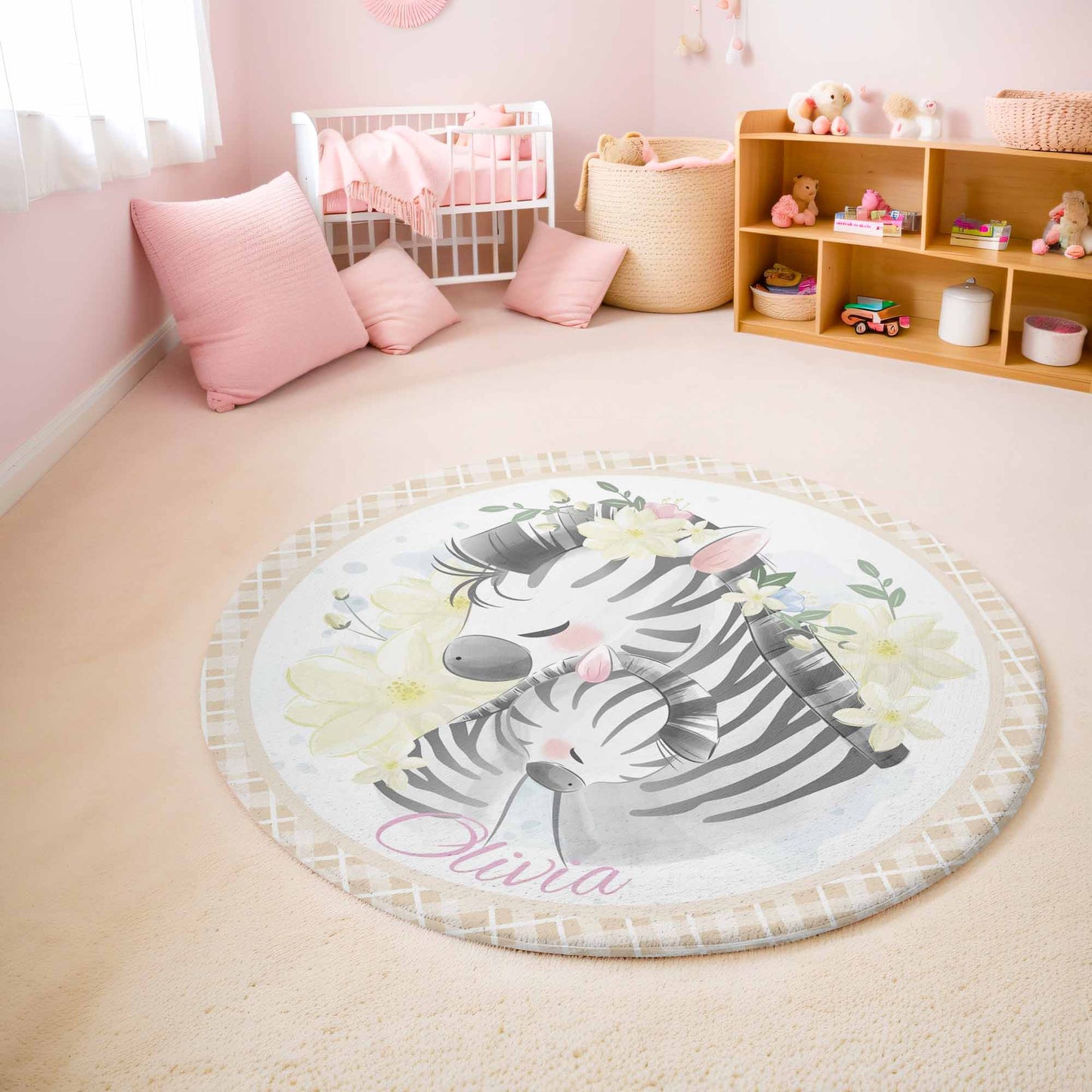 Mom And Baby Zebra Round Rug