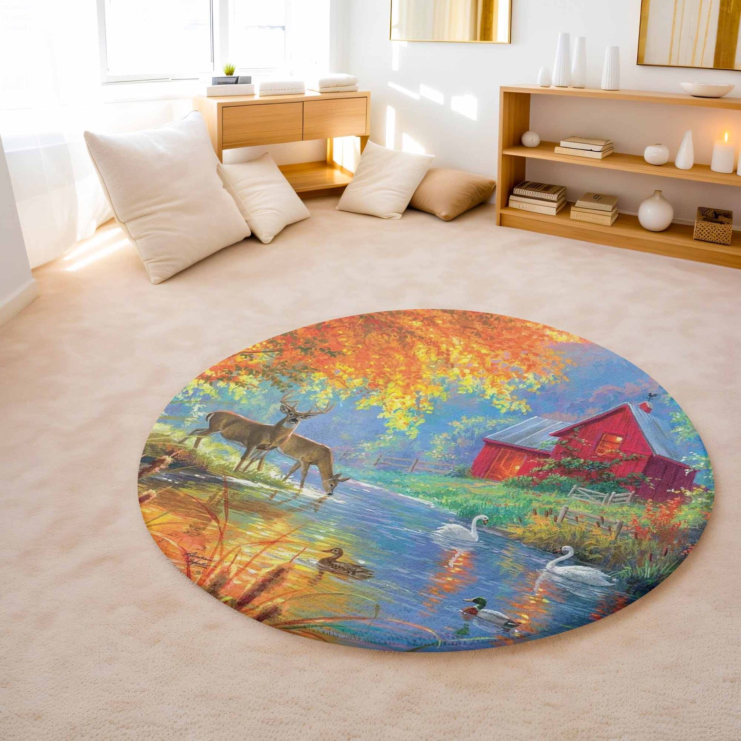 Autumn Lake Life Round Rug