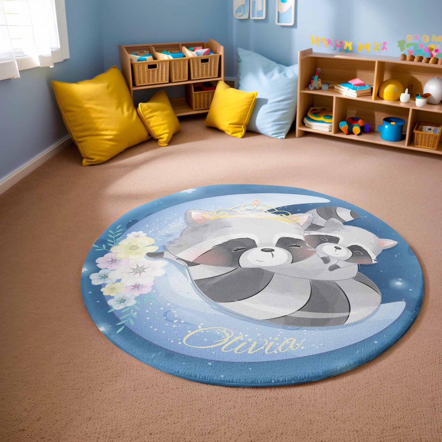 Mom And Baby Raccoon Round Rug