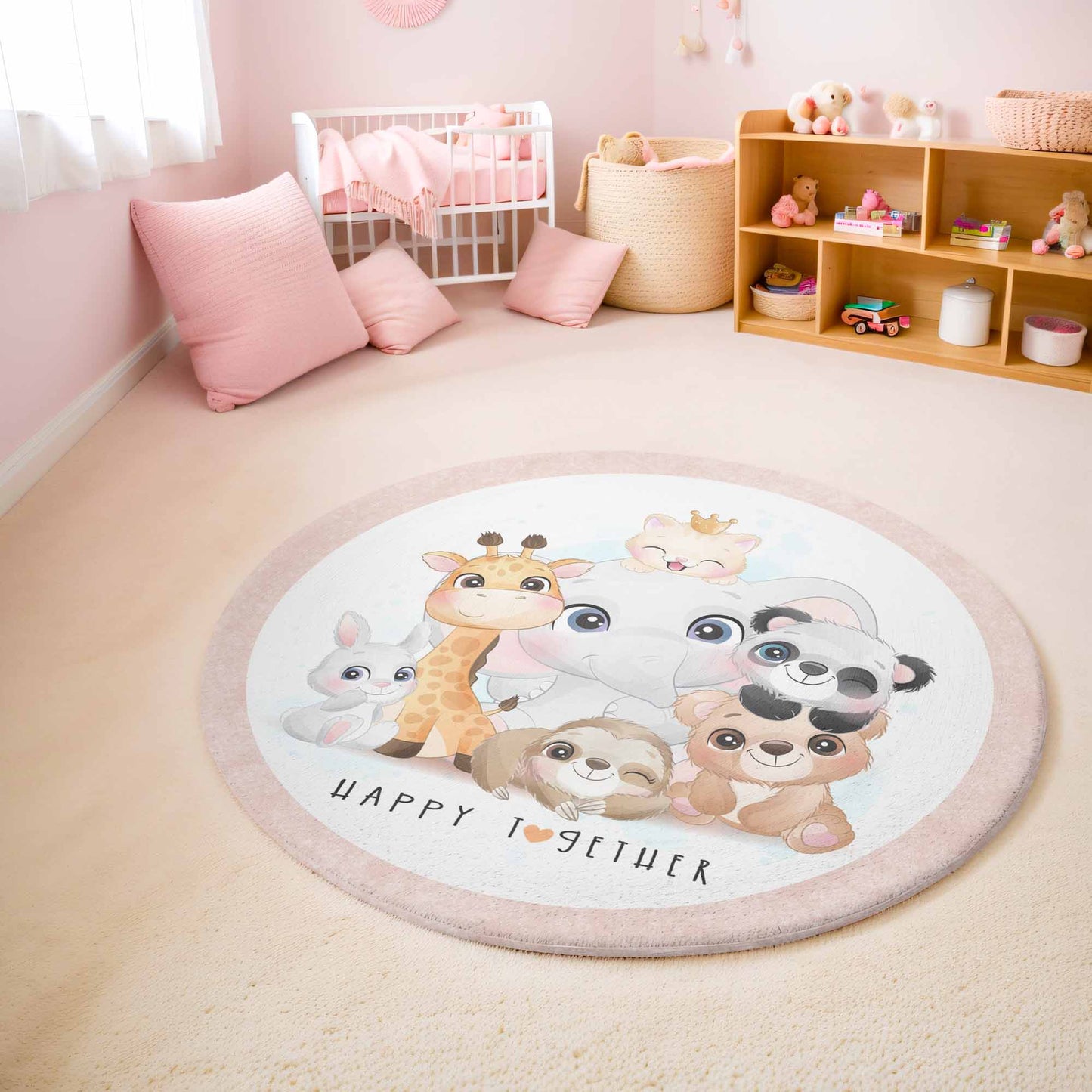 Happy Together Safari Animals Round Rug