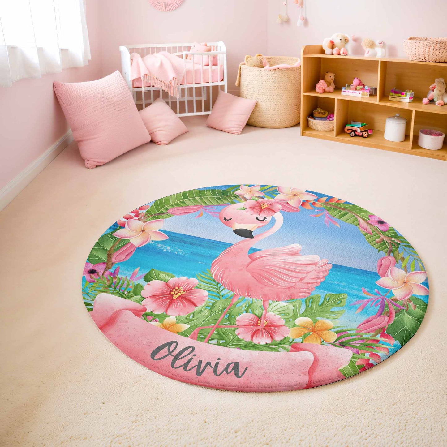 Tropical Flamingo Round Rug