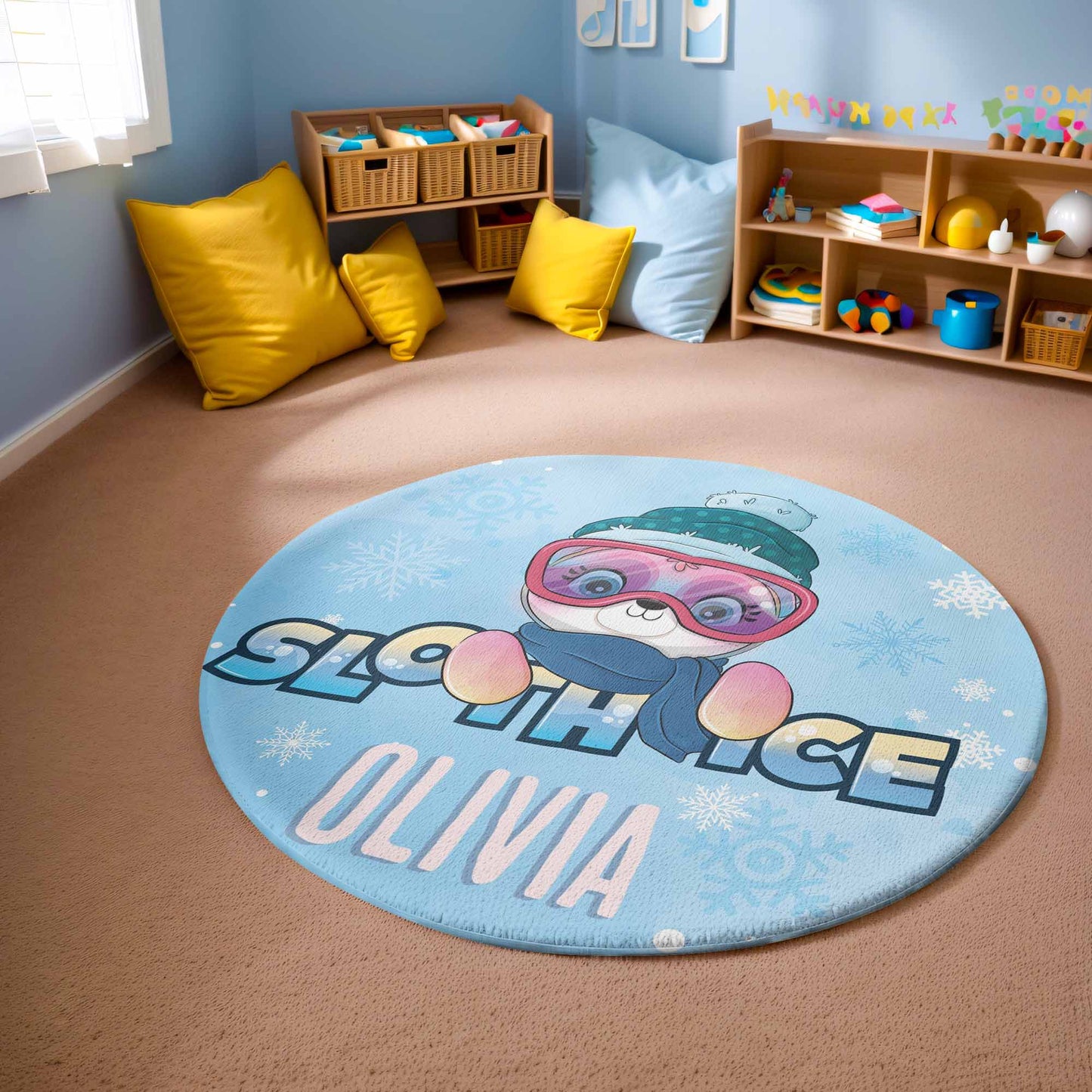 Sloth Winter Snow Round Rug