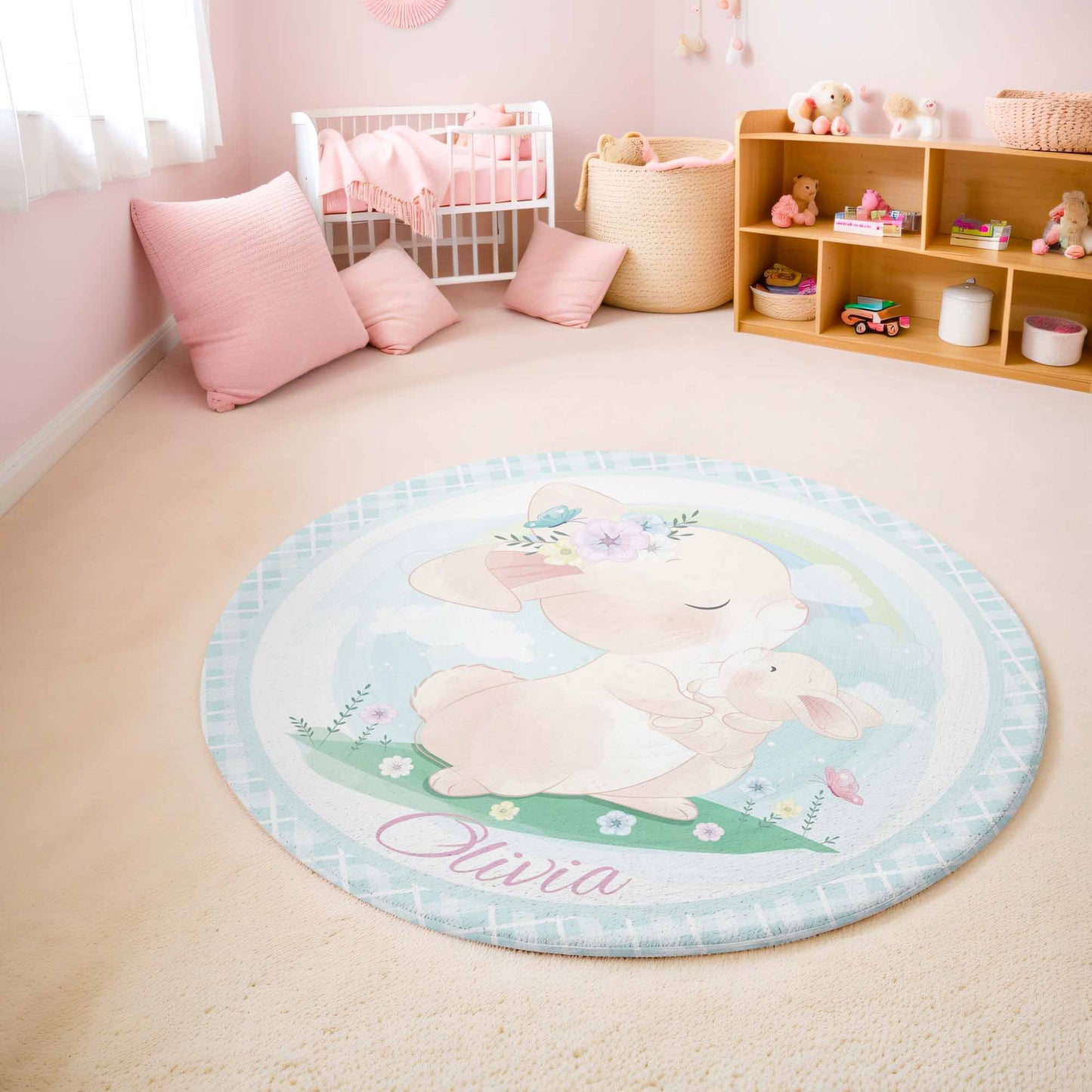 Mom And Baby Bunny Round Rug