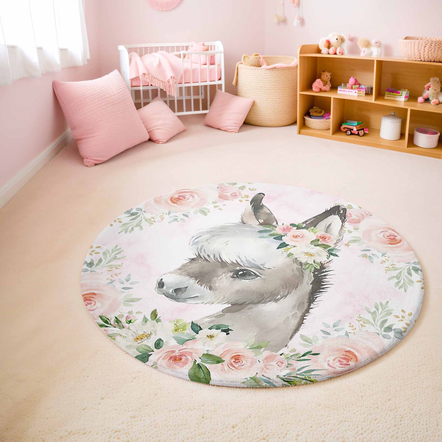 Baby Horse Rose Floral Round Rug