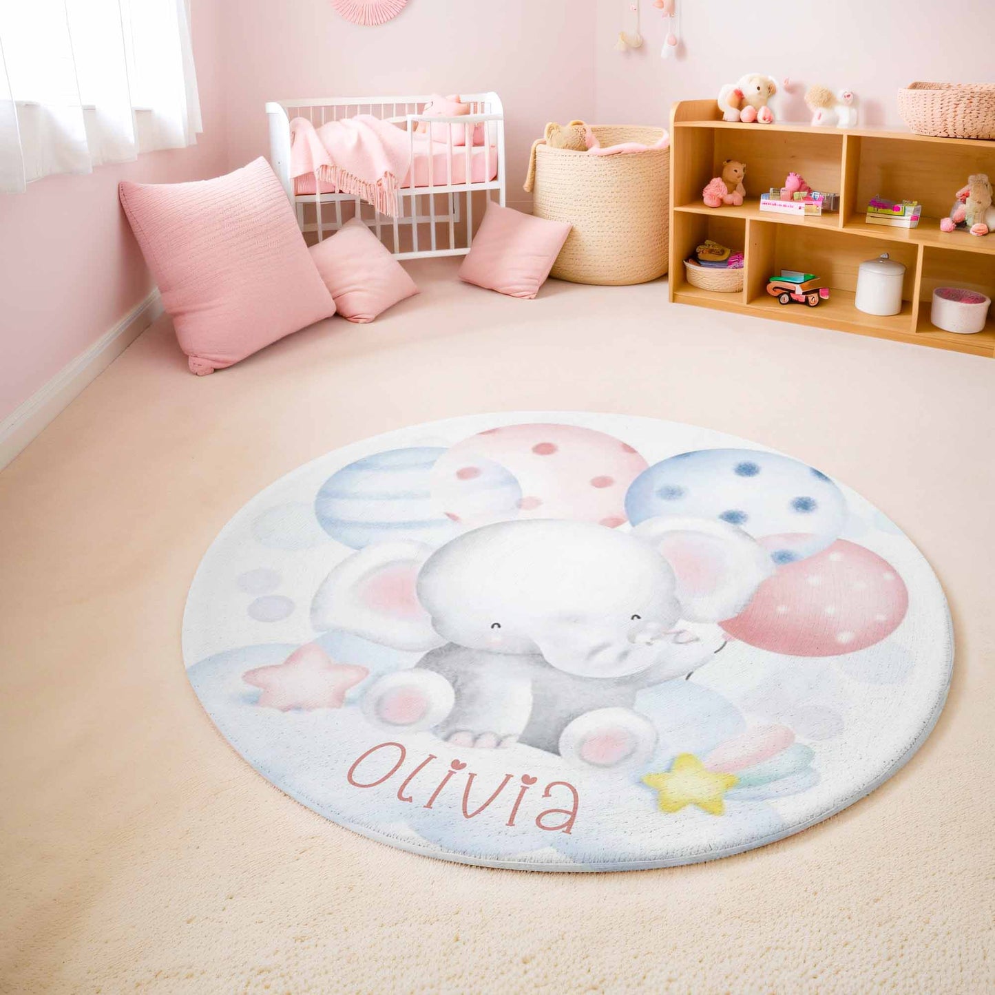 Baby Elephant Balloon Round Rug