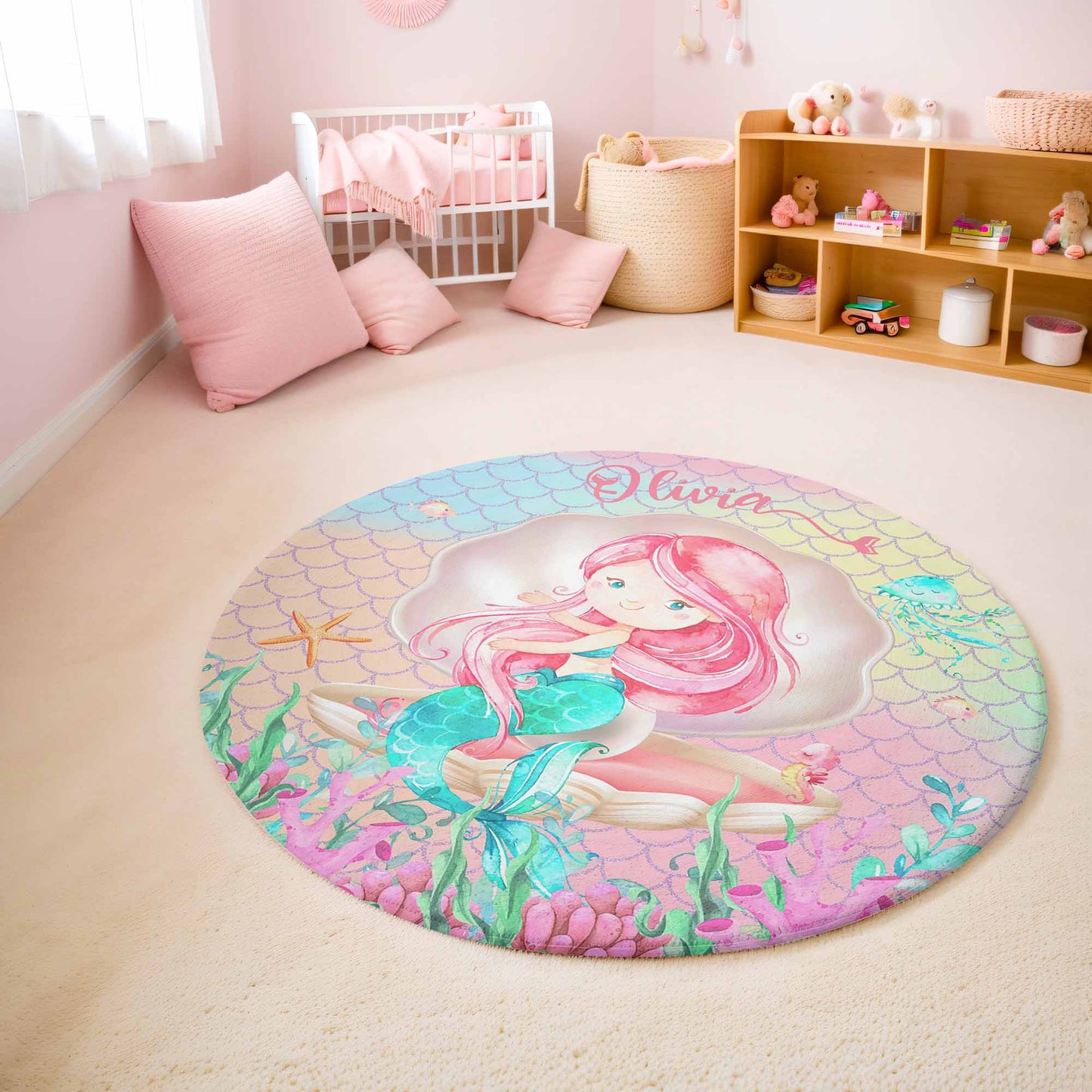 Little Mermaid Pearl Round Rug