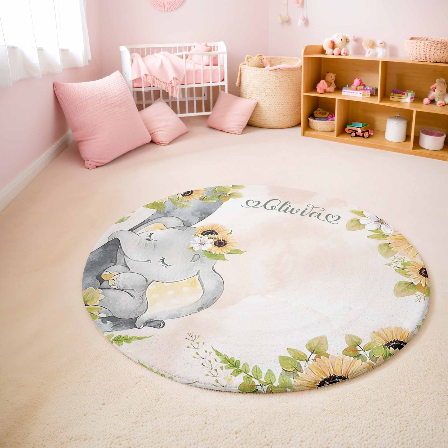 Mom And Baby Elephant Round Rug