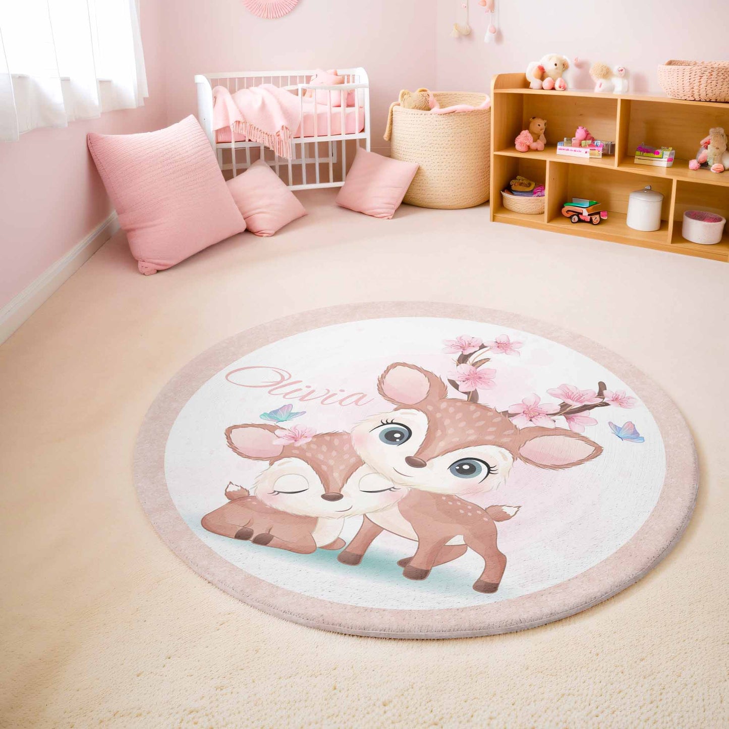 Mom And Baby Reindeer Round Rug