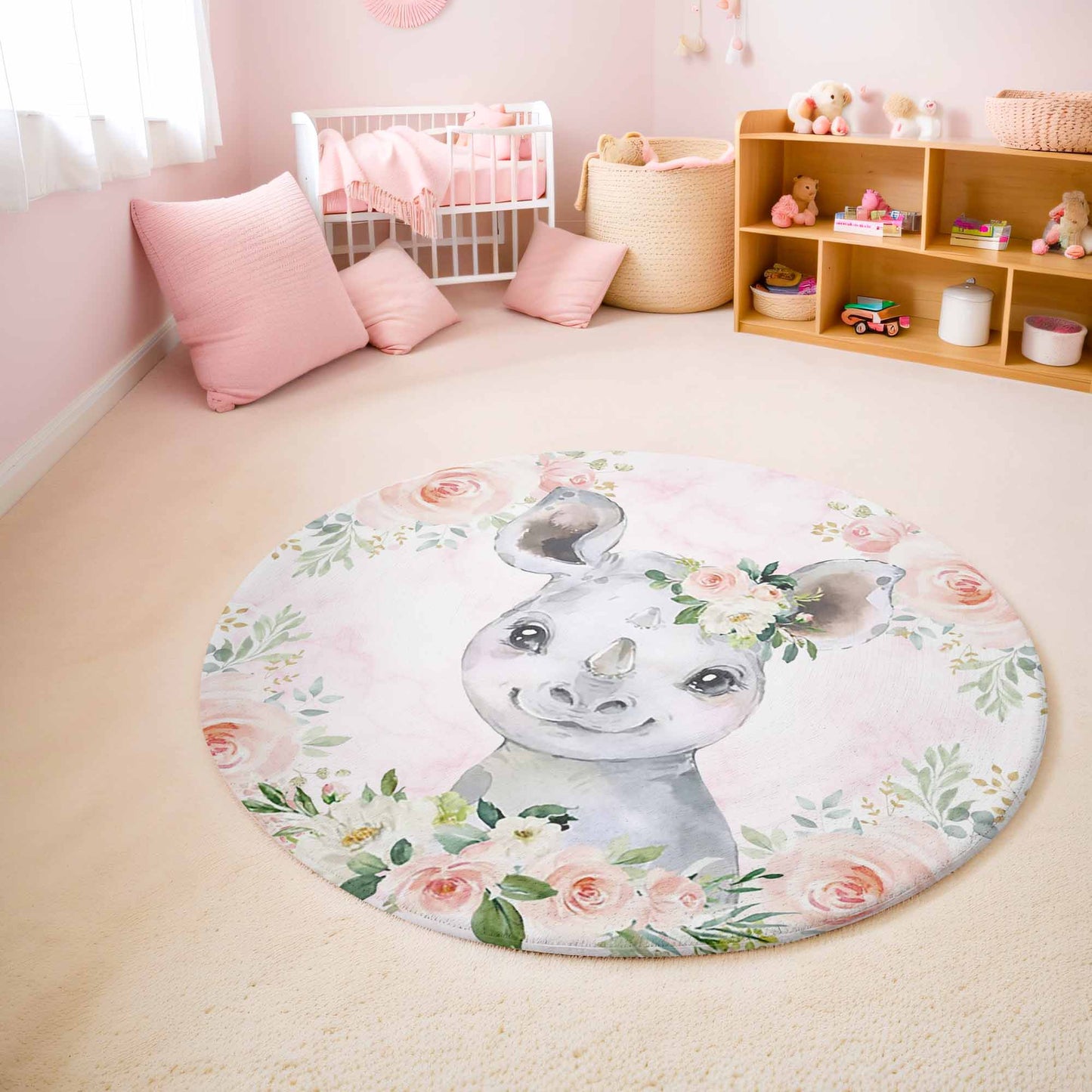 Baby Rhino Rose Floral Round Rug