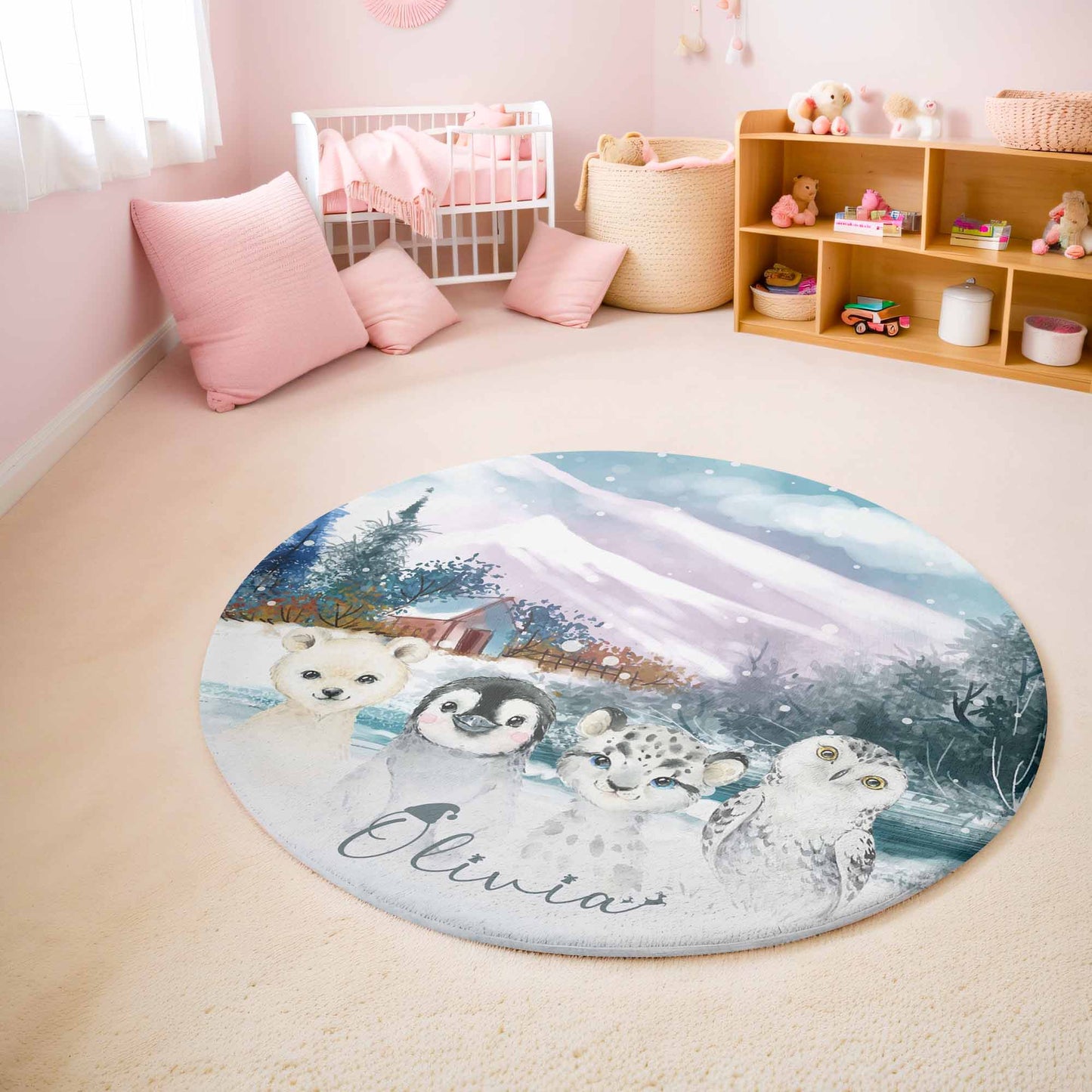Arctic Animals Winter Round Rug