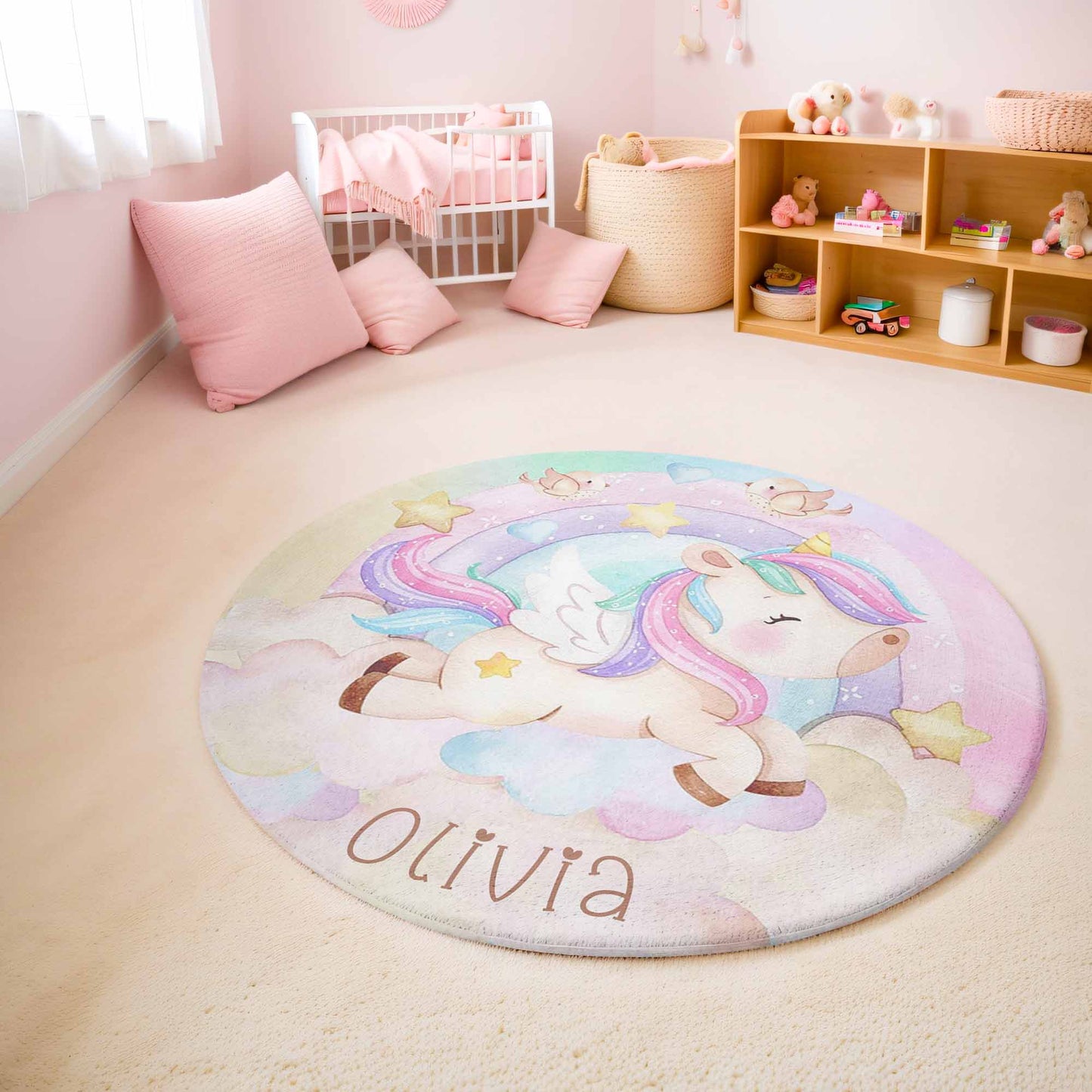 Little Unicorn Rainbow Round Rug