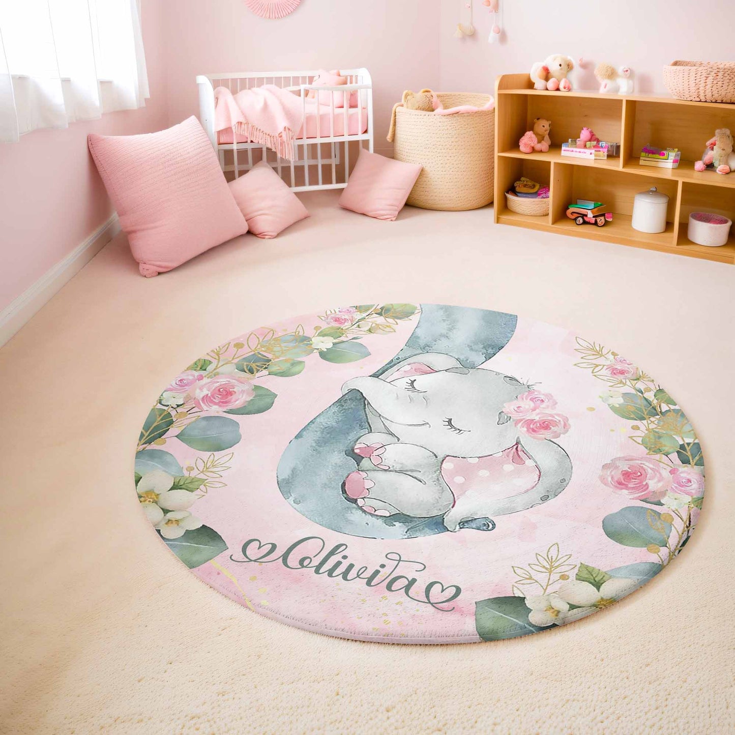 Mom And Baby Elephant Round Rug