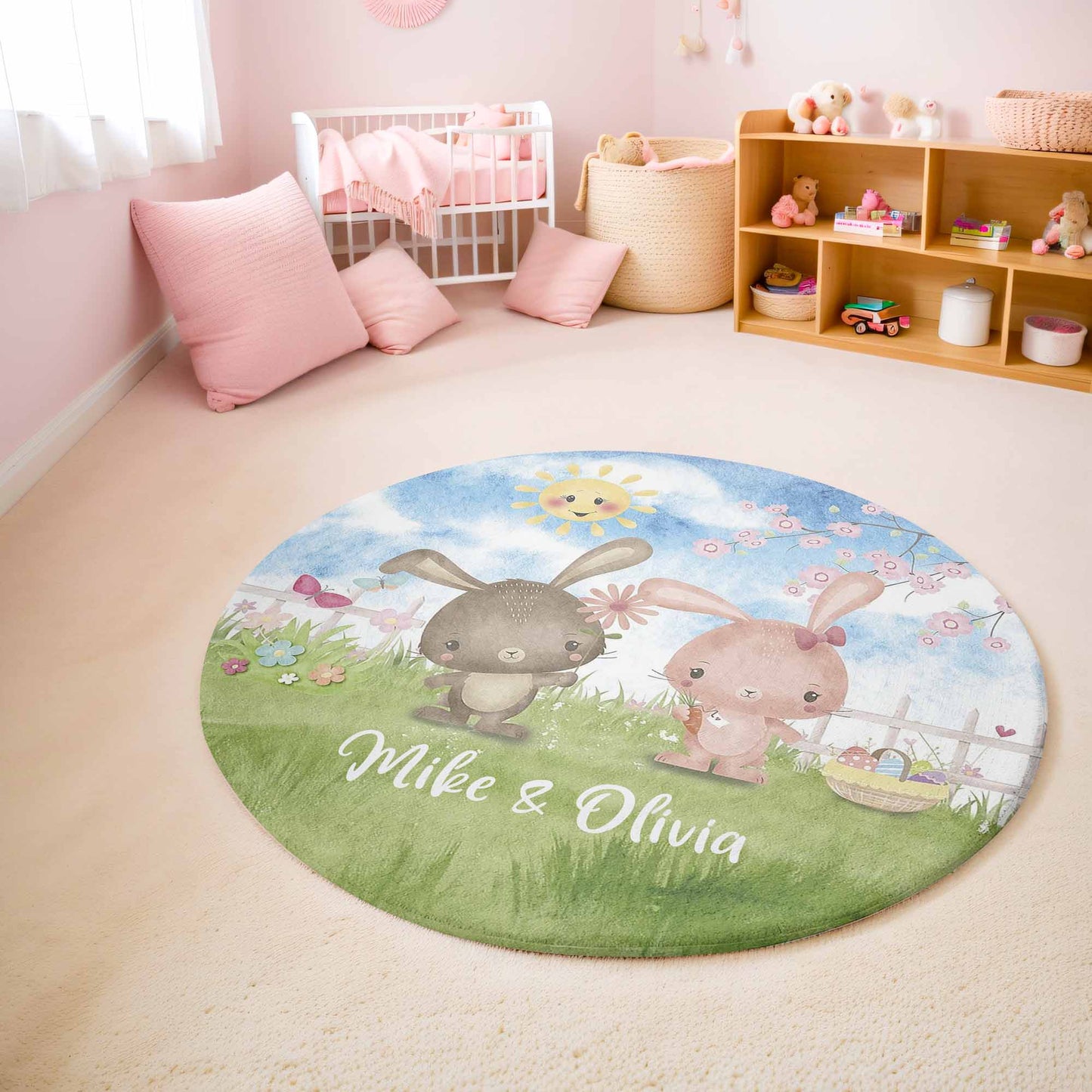Spring Bunny Twin Round Rug