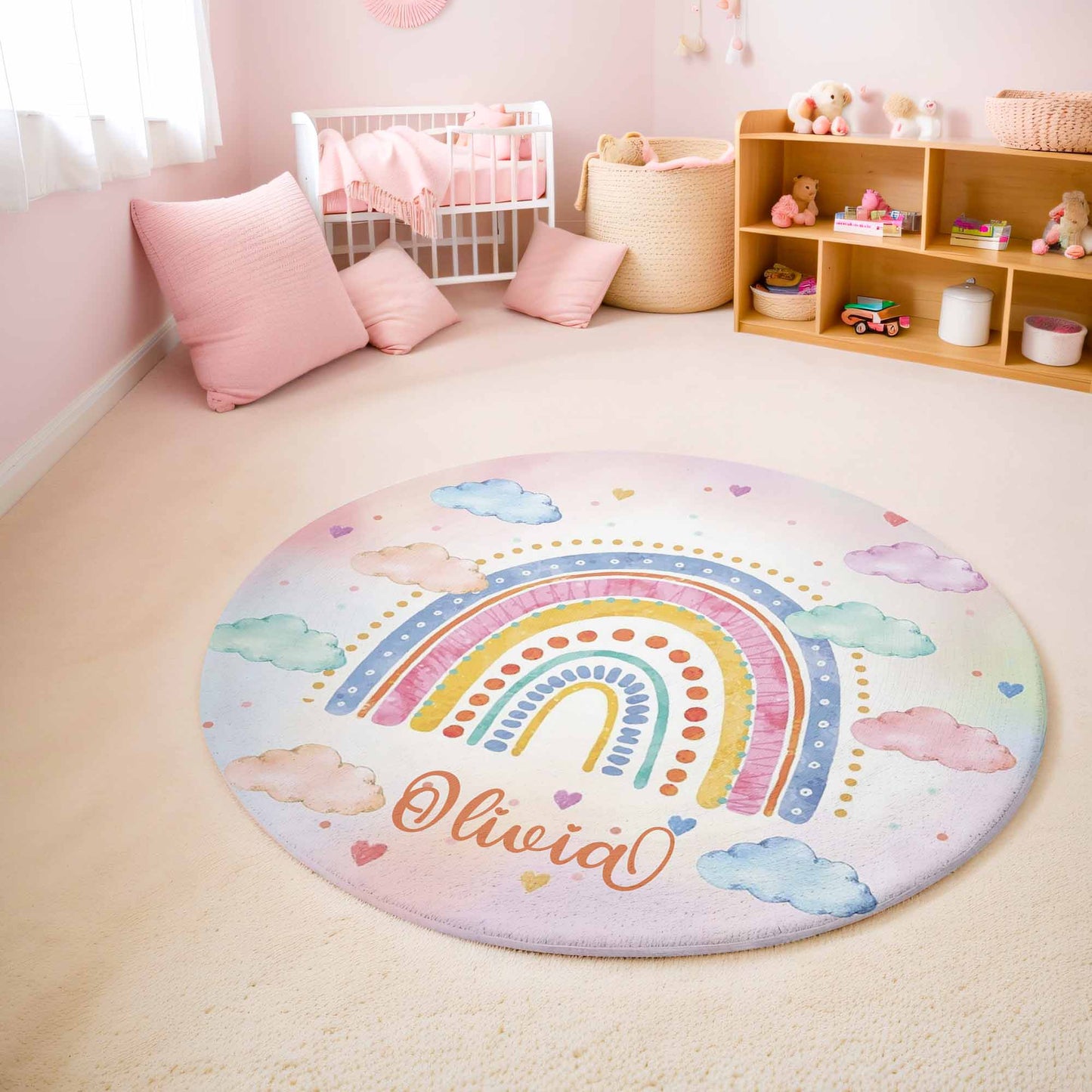 Boho Rainbow Cloud Round Rug
