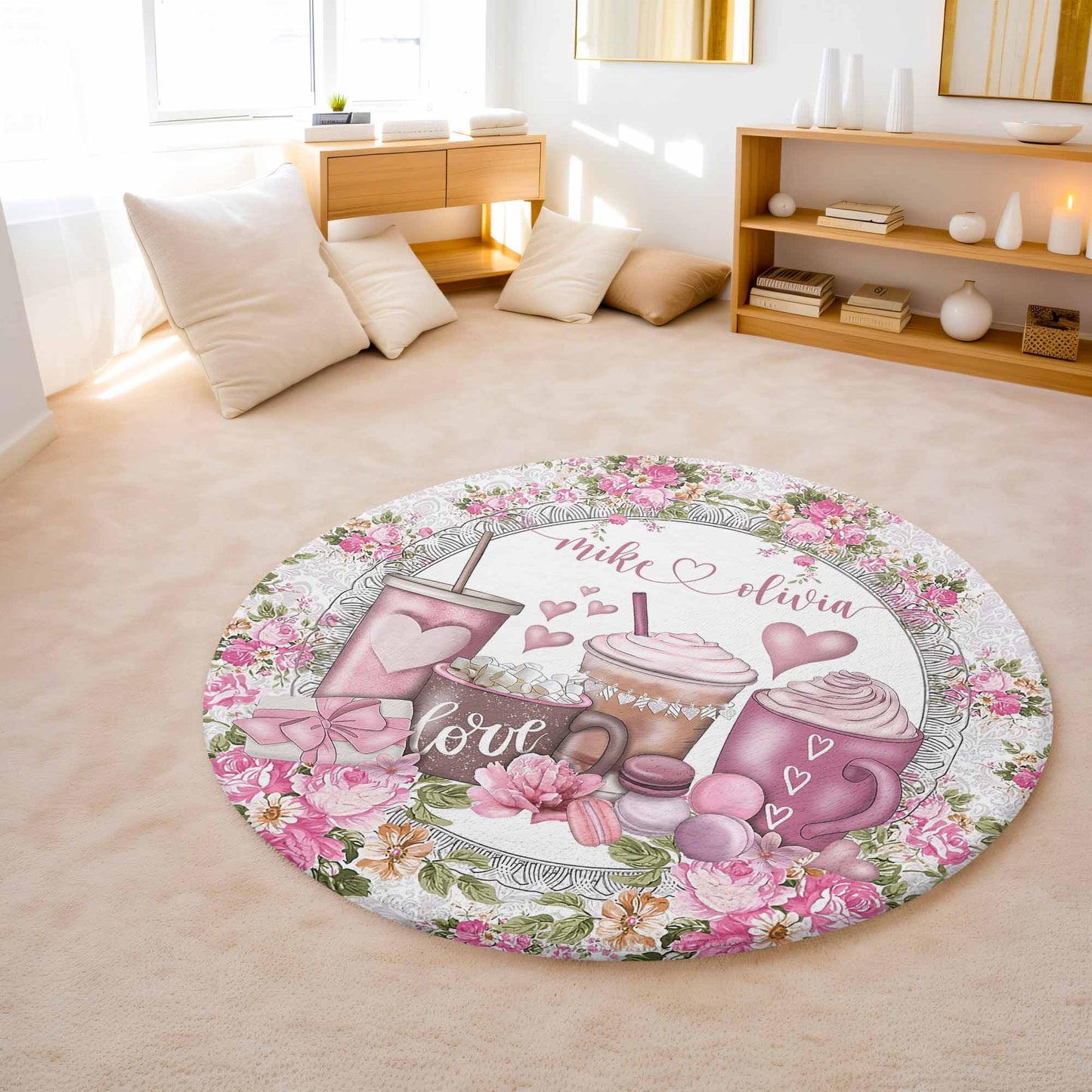 Valentines Coffee Round Rug