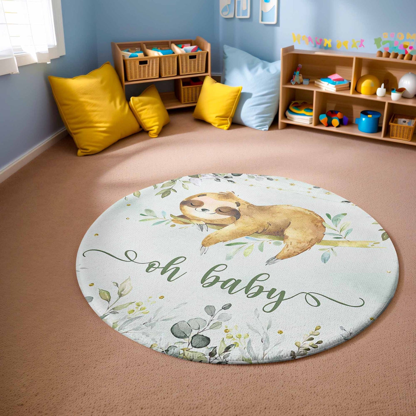Oh Baby Sloth Round Rug