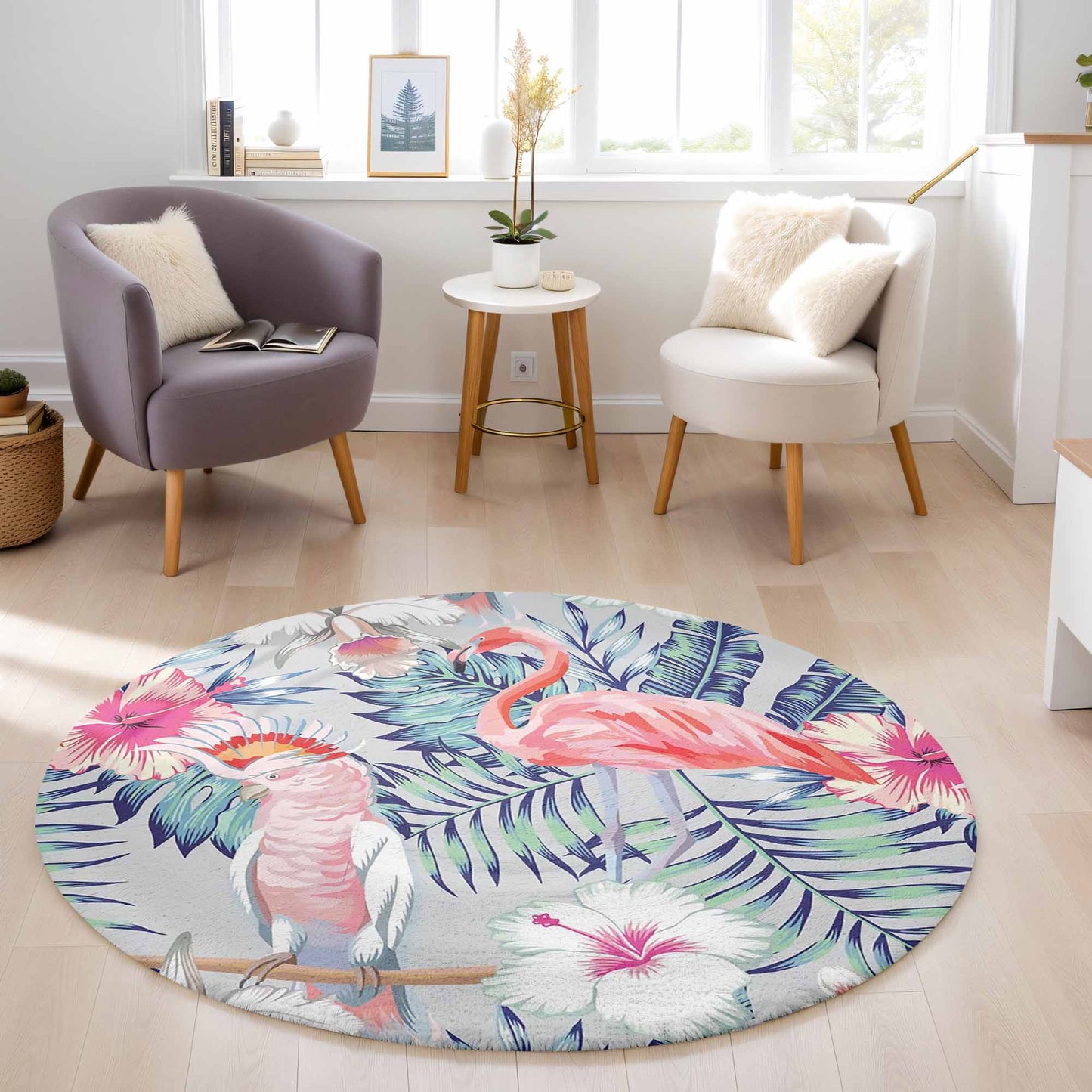 Tropical Flamingo Round Rug