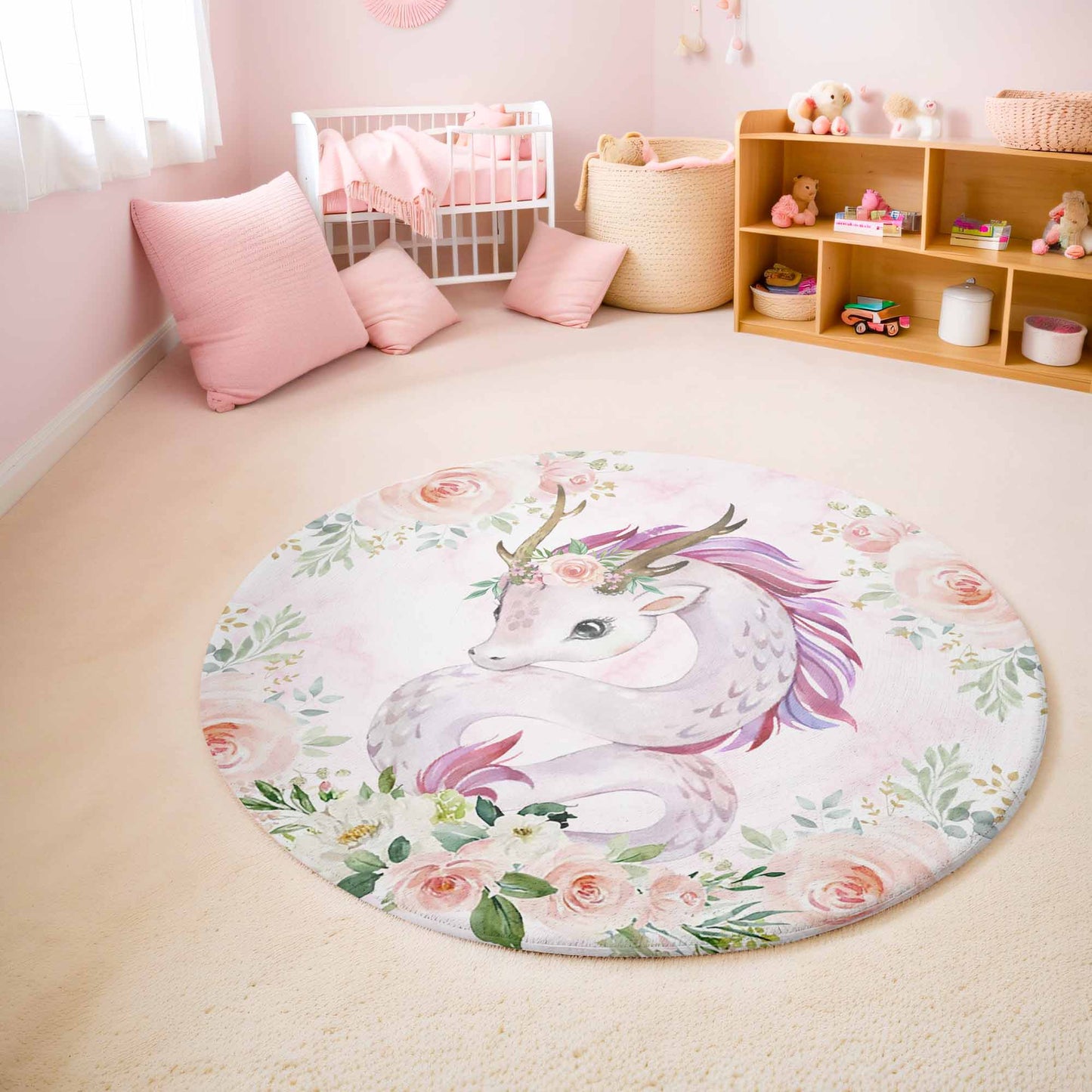 Baby Dragon Rose Floral Round Rug