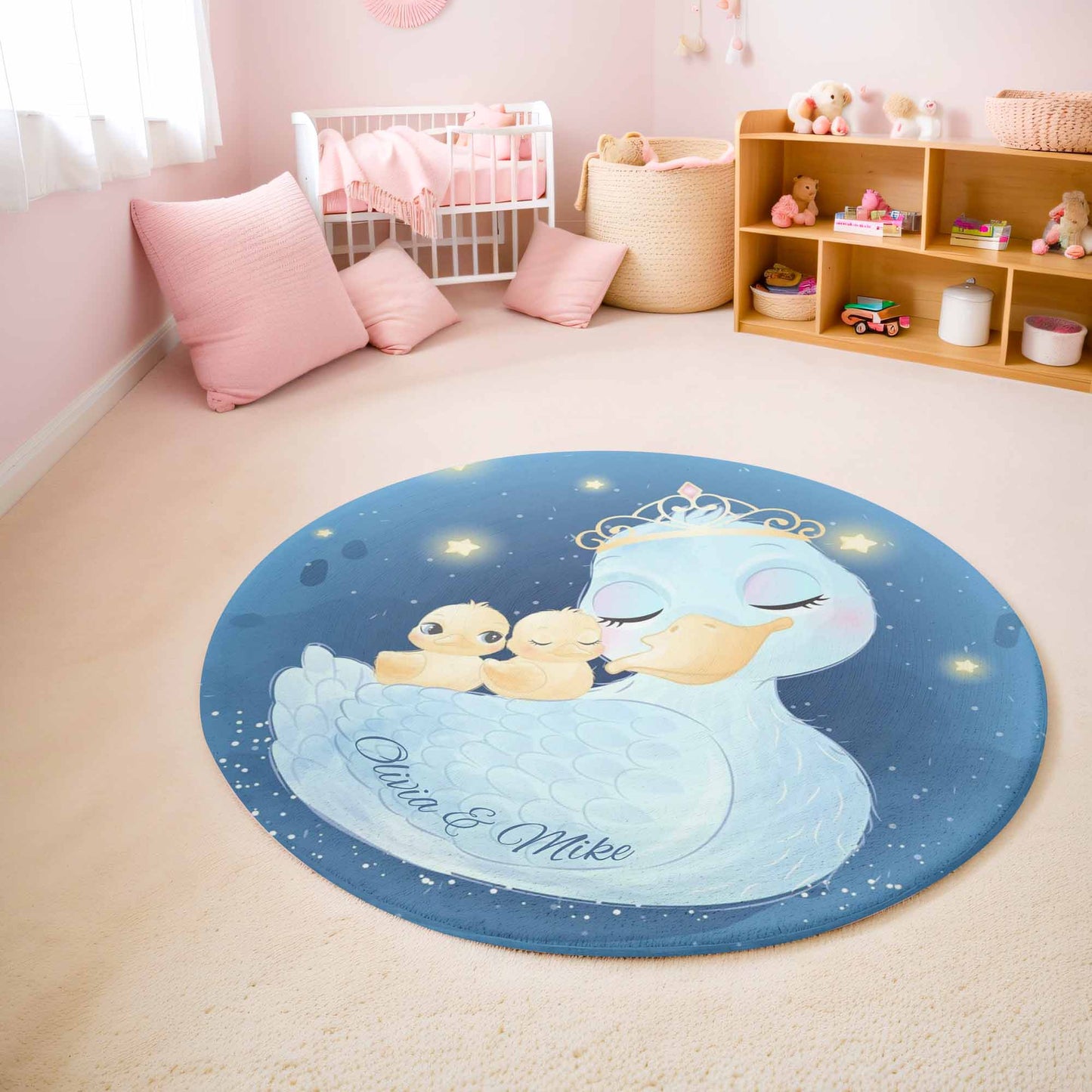 Mom And Baby Duck Round Rug