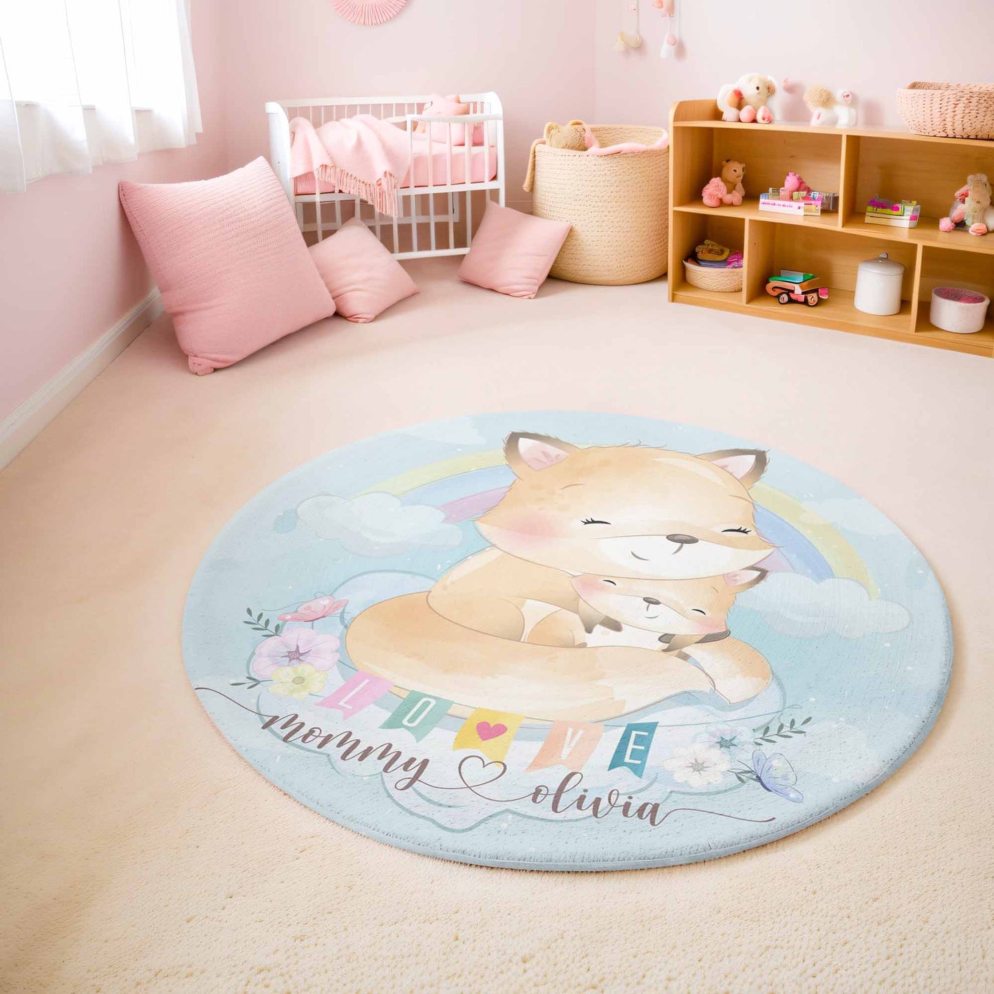 Mom And Baby Fox Round Rug