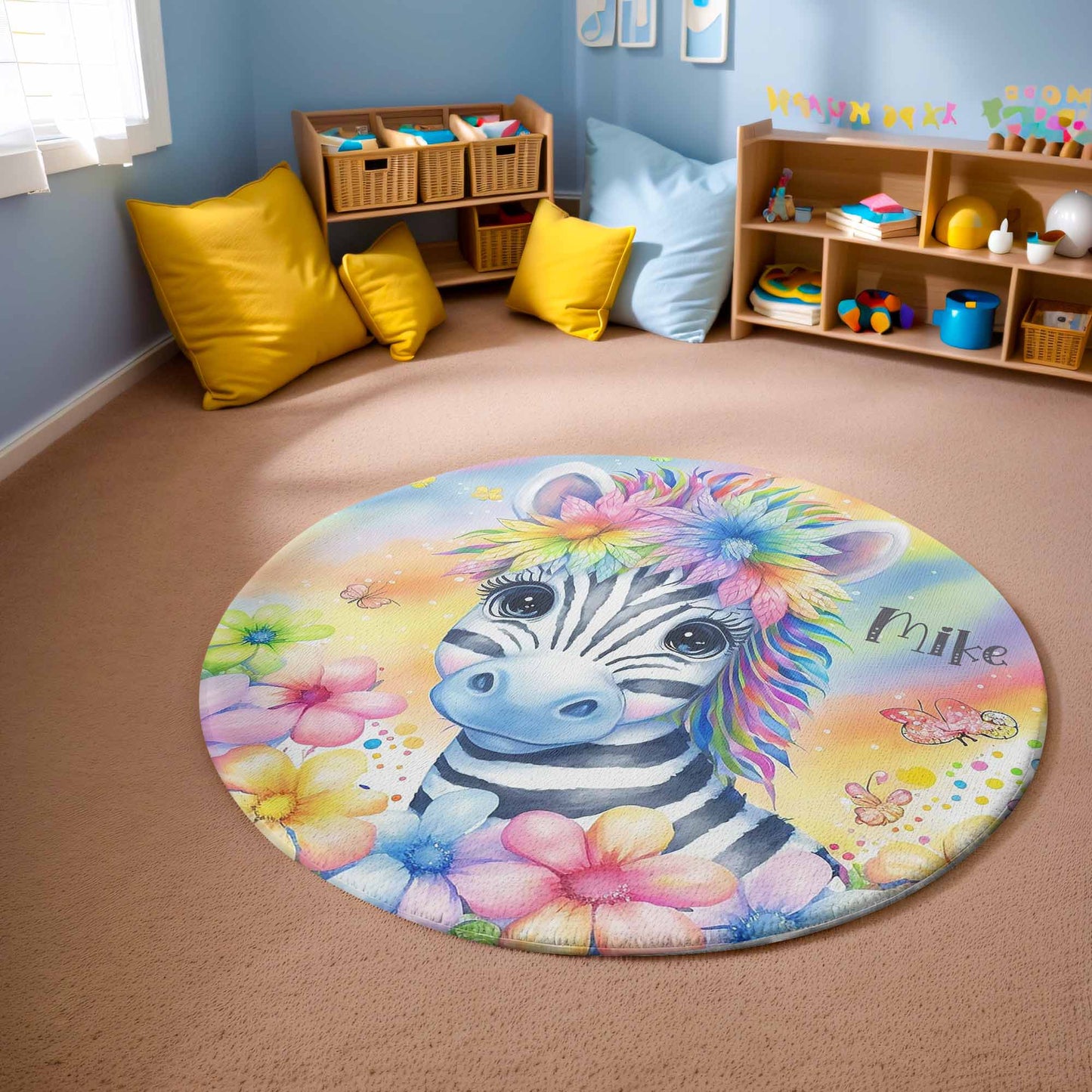 Baby Zebra Floral Round Rug