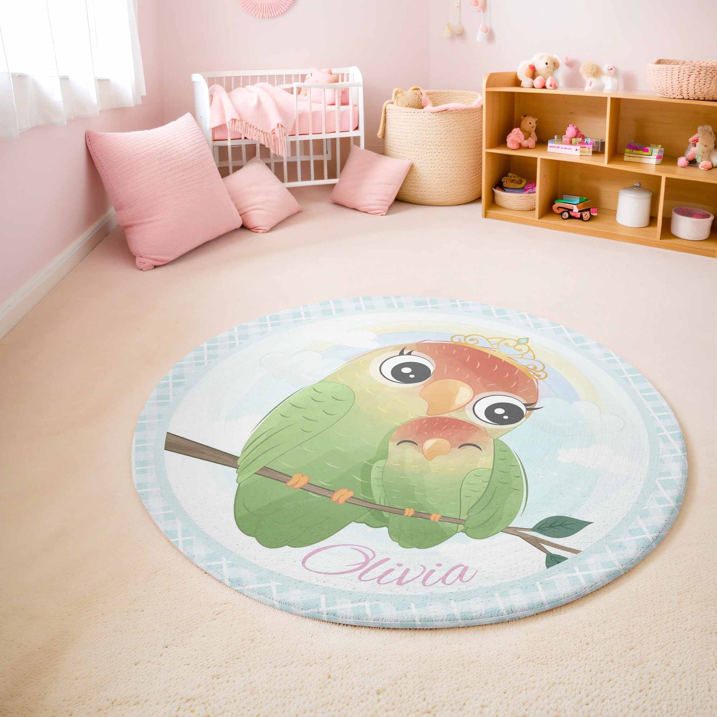 Mom And Baby Parrot Round Rug